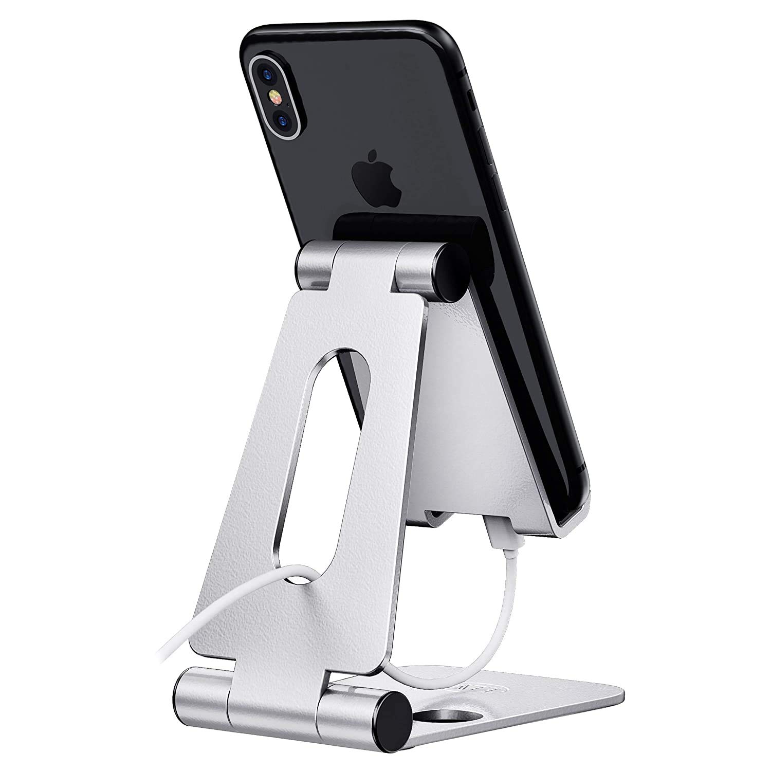 ELV Aluminium Adjustable Mobile Phone Foldable Holder Tabletop Stand, Dock Mount for All Smartphones, Tabs, Kindle, iPad, Moonlight Silver