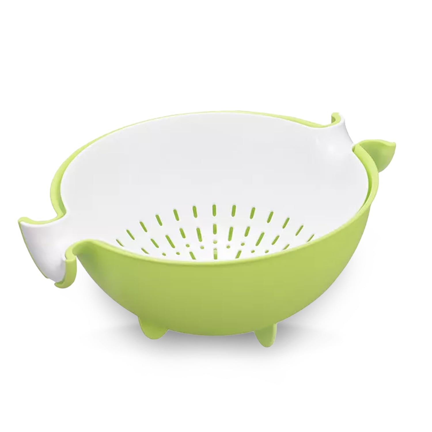 Frenchware (Green & White, 1 Unit) Plastic Colander Bowl, Premium-Grade Plastic, 100% Food Safe, BPA-Free, Dishwasher Safe