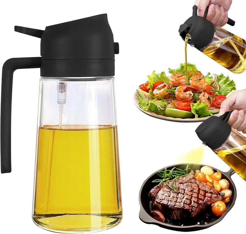 Raawan 2-in-1 Olive Oil Sprayer and Dispenser Bottle for Kitchen | 500ml Glass Oil Bottle with Premium Nozzle | Cooking Oil Sprayer for Healthy Cooking and Salad Making