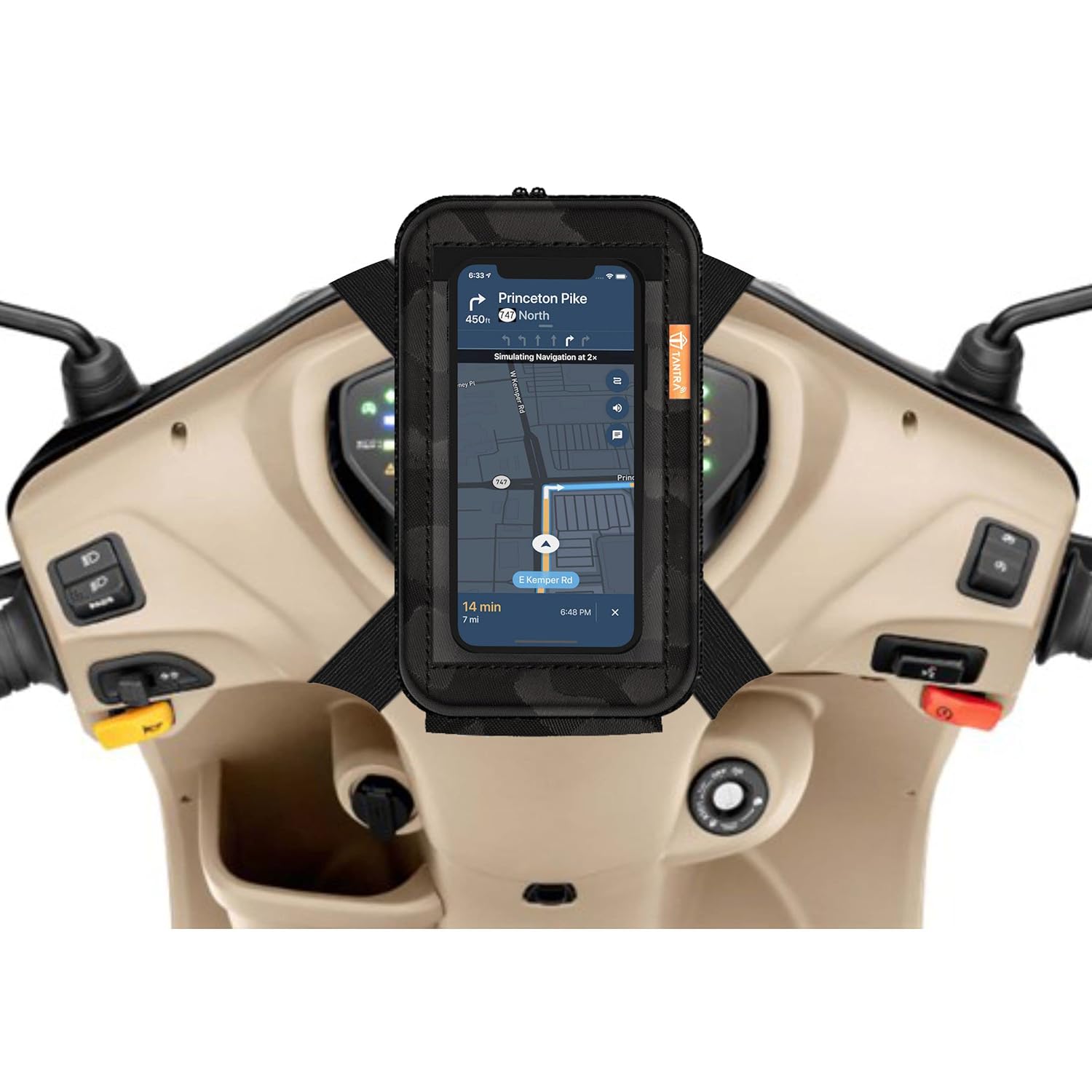 TANTRA Mobile Holder for Scooty – Scooty Accessories, Activa Mobile Holder for Scooter, Compatible with All Scooters, Water Resistant Mobile Pouch, Black, 7 Inch