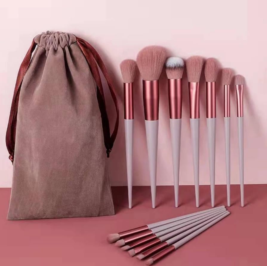 13-Piece Makeup Brush Set – Synthetic Bristles, Soft and Durable with Travel Pouch, Ideal for Blending, and Highlighting, Brown color
