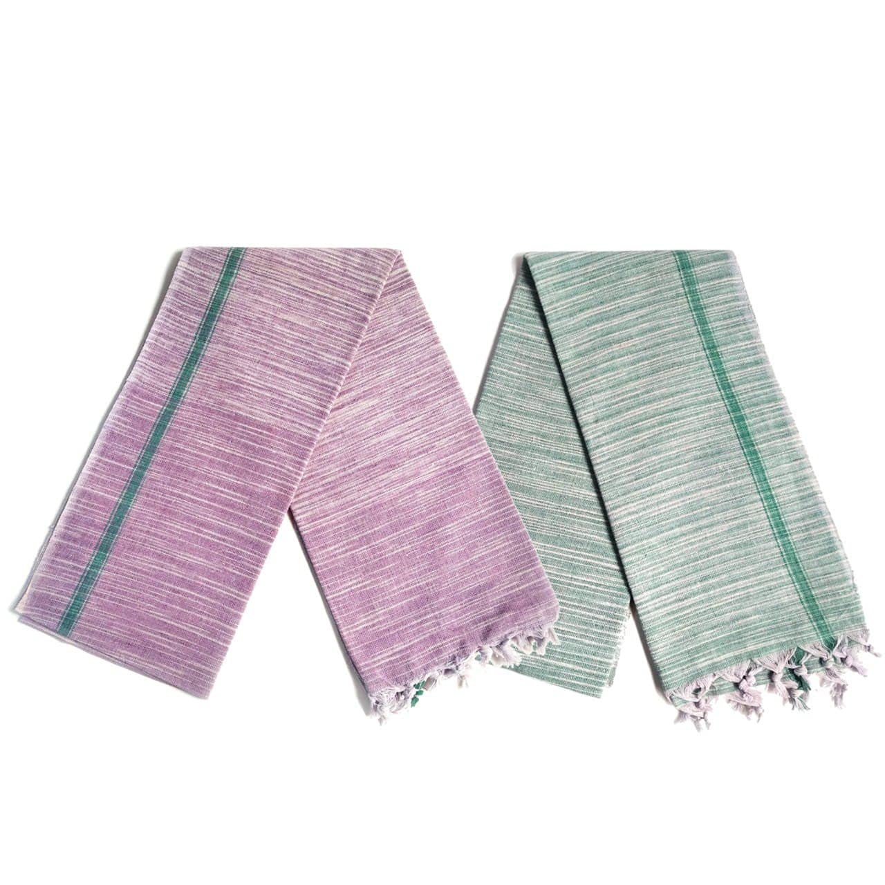 AHMADUN Handloom Khadi Cotton Bath Towel for Men, Large Size in Purple and Green Color Combo (30 * 70 Inch) Pack of 2