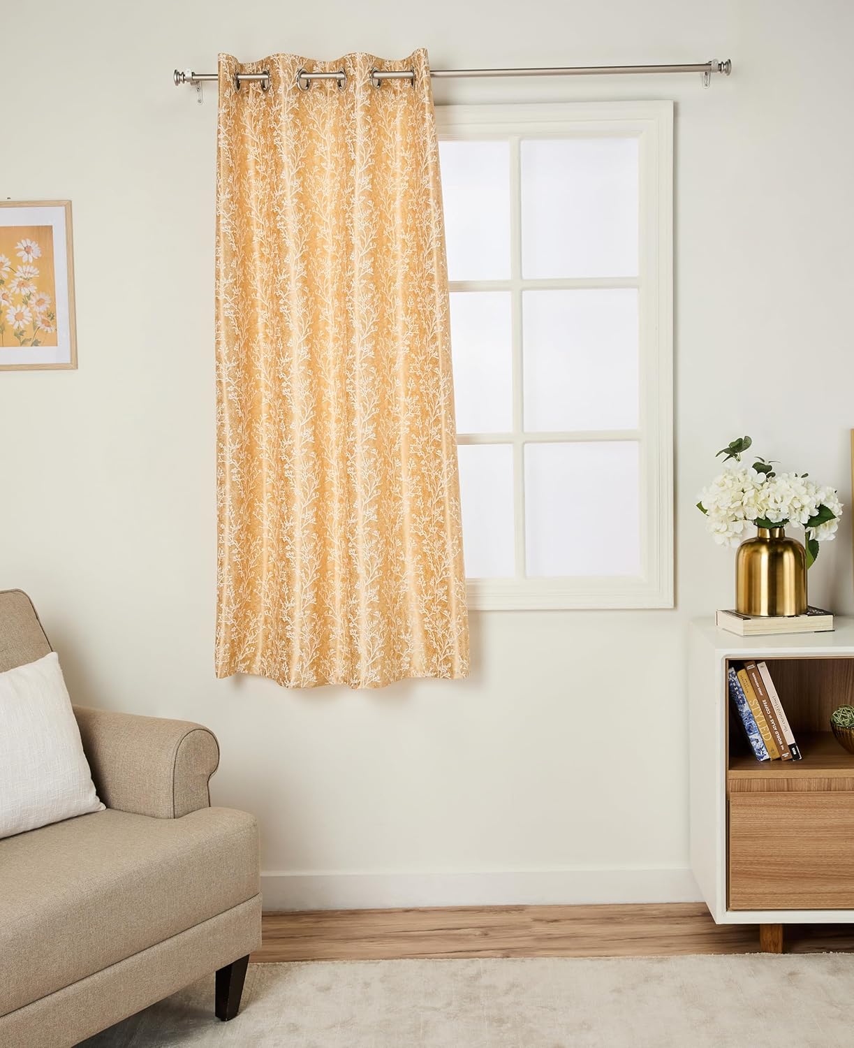 Amazon Brand – Solimo Premium Polyester Cotton Curtains | Abstract Print | 225 GSM | Light-Filtering | Tape Top | 5 Feet (Set of 2, Gold)