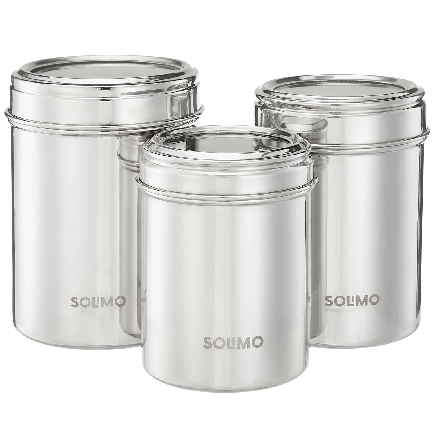 Amazon Brand – Solimo Stainless Steel Canister Set – Ubba Dabba I See-Through Canisters | BIS-Approved | 600ml, 900ml, and 1200ml, SILVER, Set Of 3