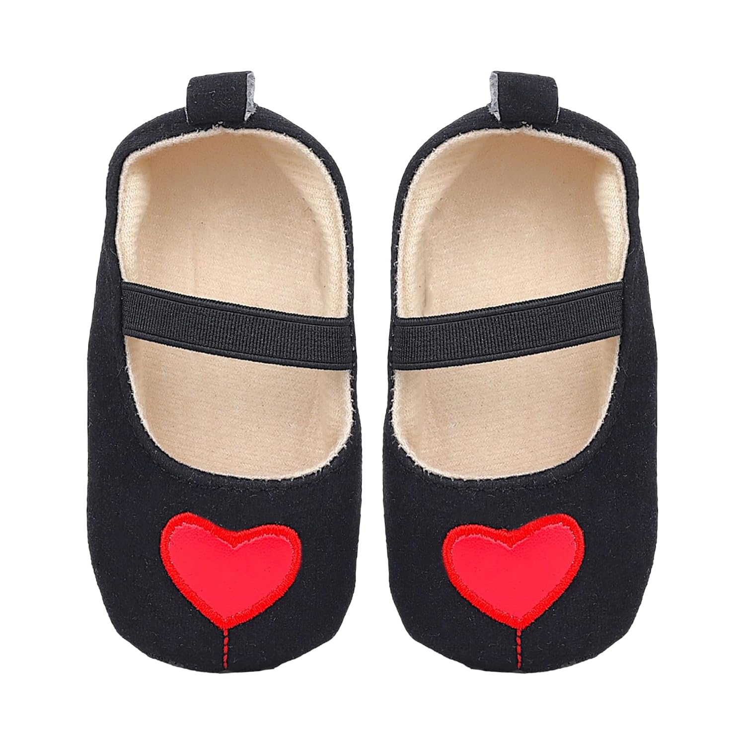 BabyMoo Booties for Baby Girls-Infants-Toddlers Queen of Hearts Antiskid Elastic Strap Ballerina Booties Black and Red- Age 0-6 Months