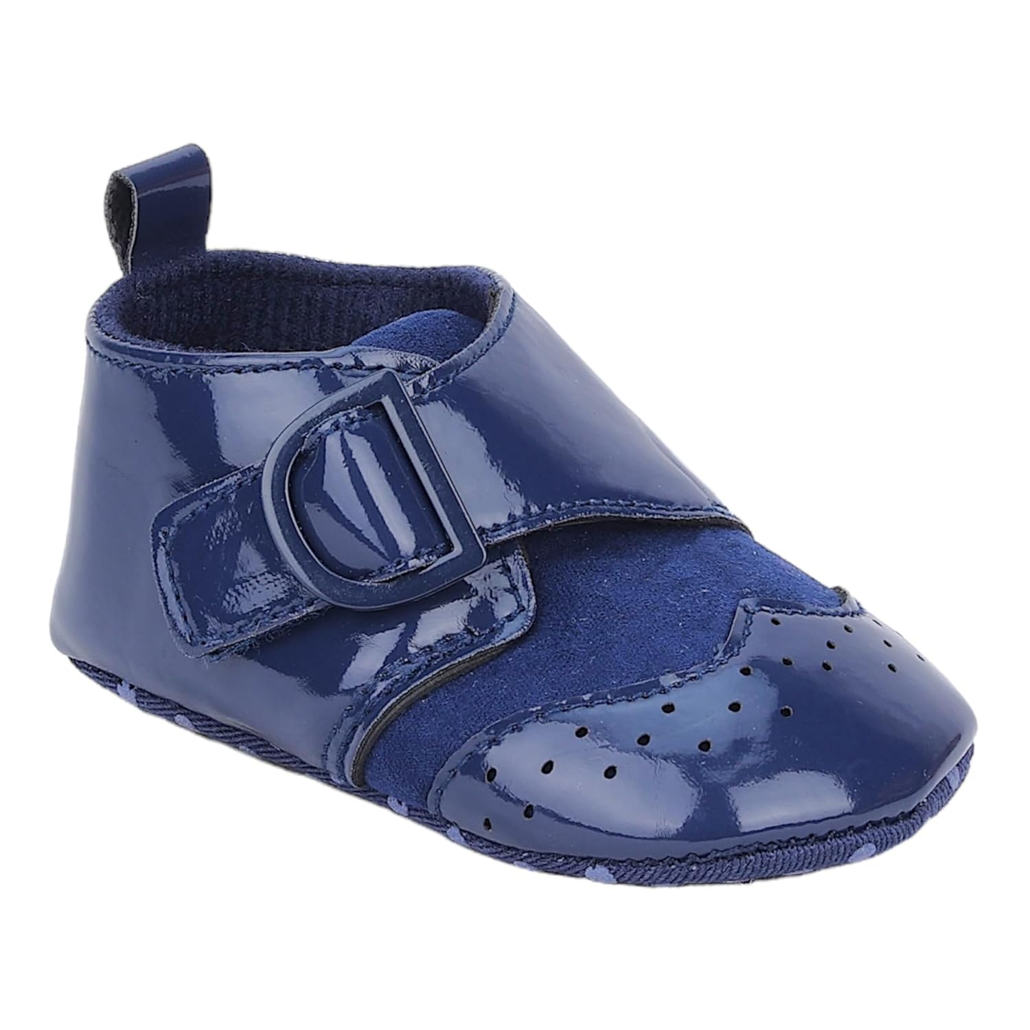 BabyMoo Breathable Buckle Closure Patent Leather Antiskid Ballerina Booties Navy Blue – Soft Sole, Comfortable Newborn and Infant Shoes, Age 9-15 Months, Ideal for Baby Girls