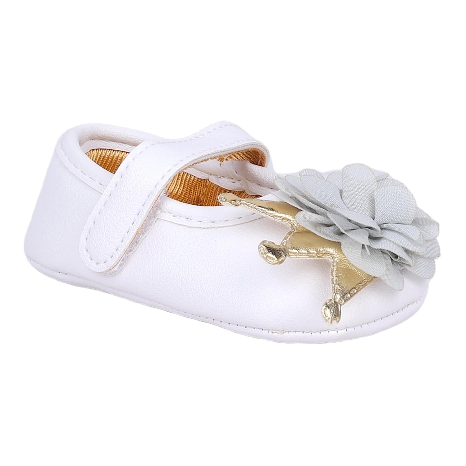 BabyMoo Garden Princess Velcro Strap Antiskid Ballerina Booties White – Soft Sole, Comfortable Newborn and Infant Shoes, Age 9-15 Months, Ideal for Baby Girls