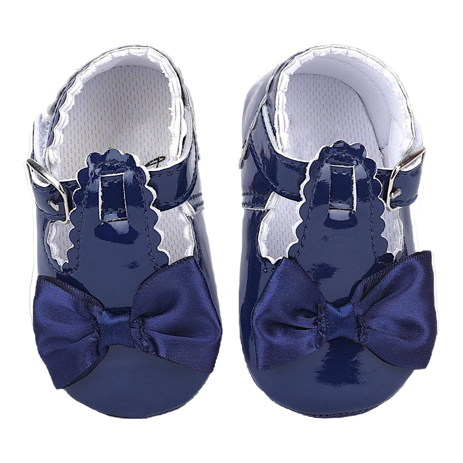 BabyMoo Mary Jane Bow Patent Leather Antiskid Ballerina Booties Blue – Soft Sole, Comfortable Newborn and Infant Shoes, Age 9-15 Months, Ideal for Baby Girls