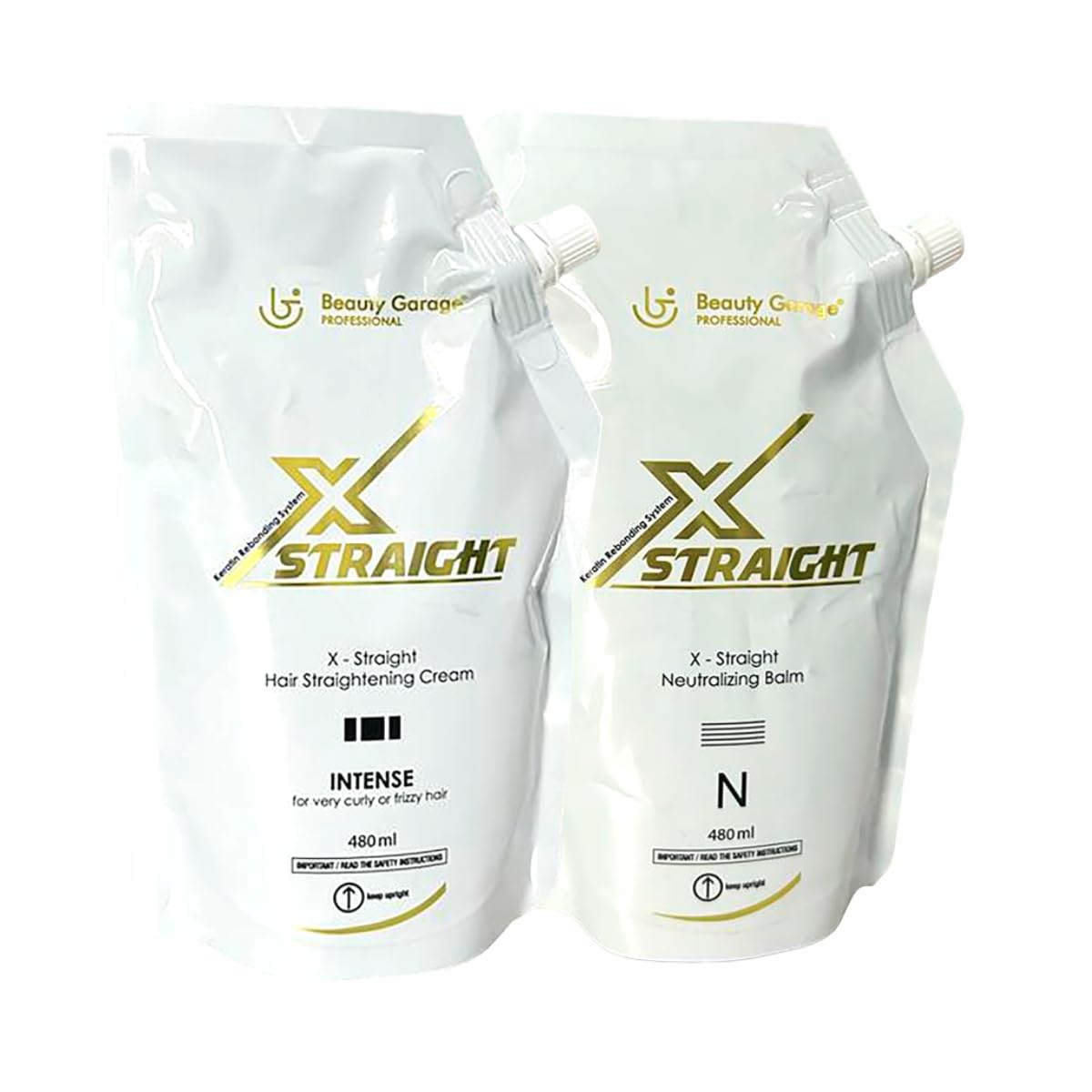 Beauty Garage X-Straight Hair Straightening Cream (480ml) + Neutralizer for Keratin Rebonding System (480ml)
