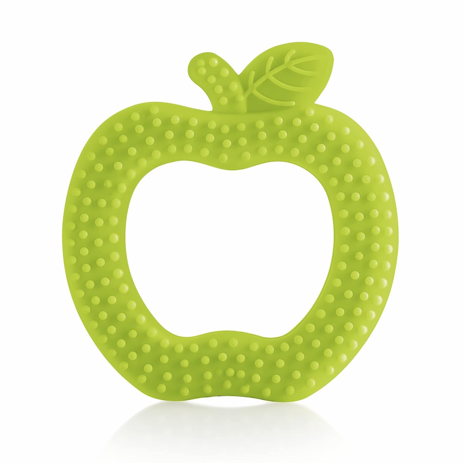 BeeBaby Apple Fruit Shape Soft Silicone Teether for 3-6 Months with Carrying Case, BPA Free Teething Toy for Babies with Textured Surface for Soothing Gums. 100% Food Grade (Apple – Green)