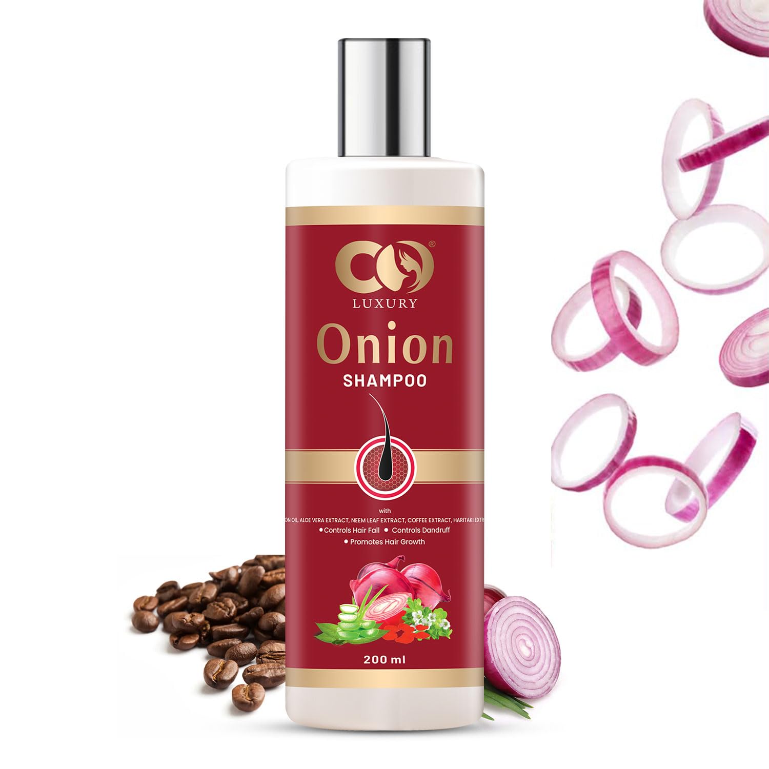 CO Luxury Onion Shampoo with AloeVera & Neem Leaf for Hair Growth and Fall Control (200 ml)