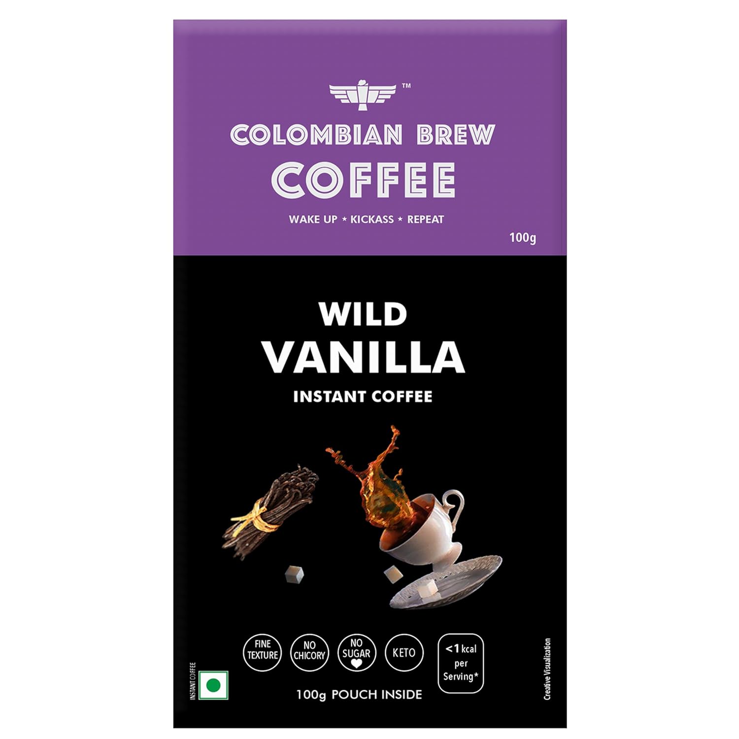 COLOMBIAN BREW COFFEE Vanilla Instant Coffee Powder, No Sugar, 100gm, Box