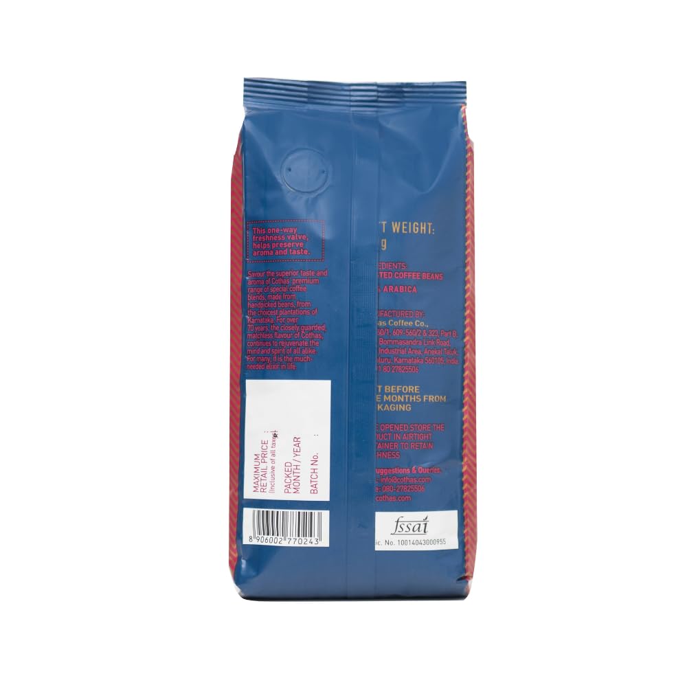Cothas 100% Arabica Roasted Coffee Beans | Medium Roasted | Speciality Whole Beans | Hint Of Dried Fruits | Aromatic, Velvety | Espresso, Cappuccino | 250 Grams, Bag