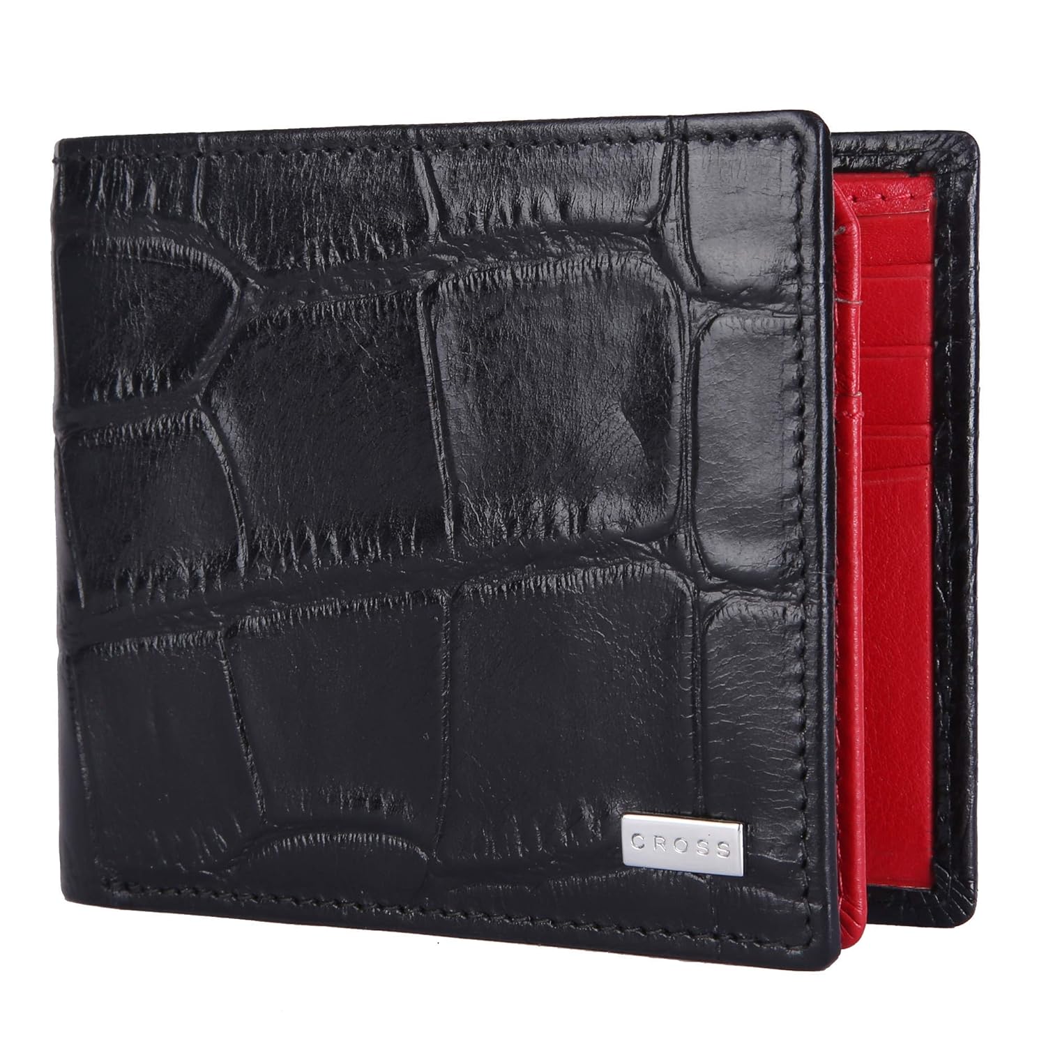 Cross Coco Signature Double Id Overflap Wallets for Mens Leather Branded with Proper Compartment for Card and Money Storage – Black/Red