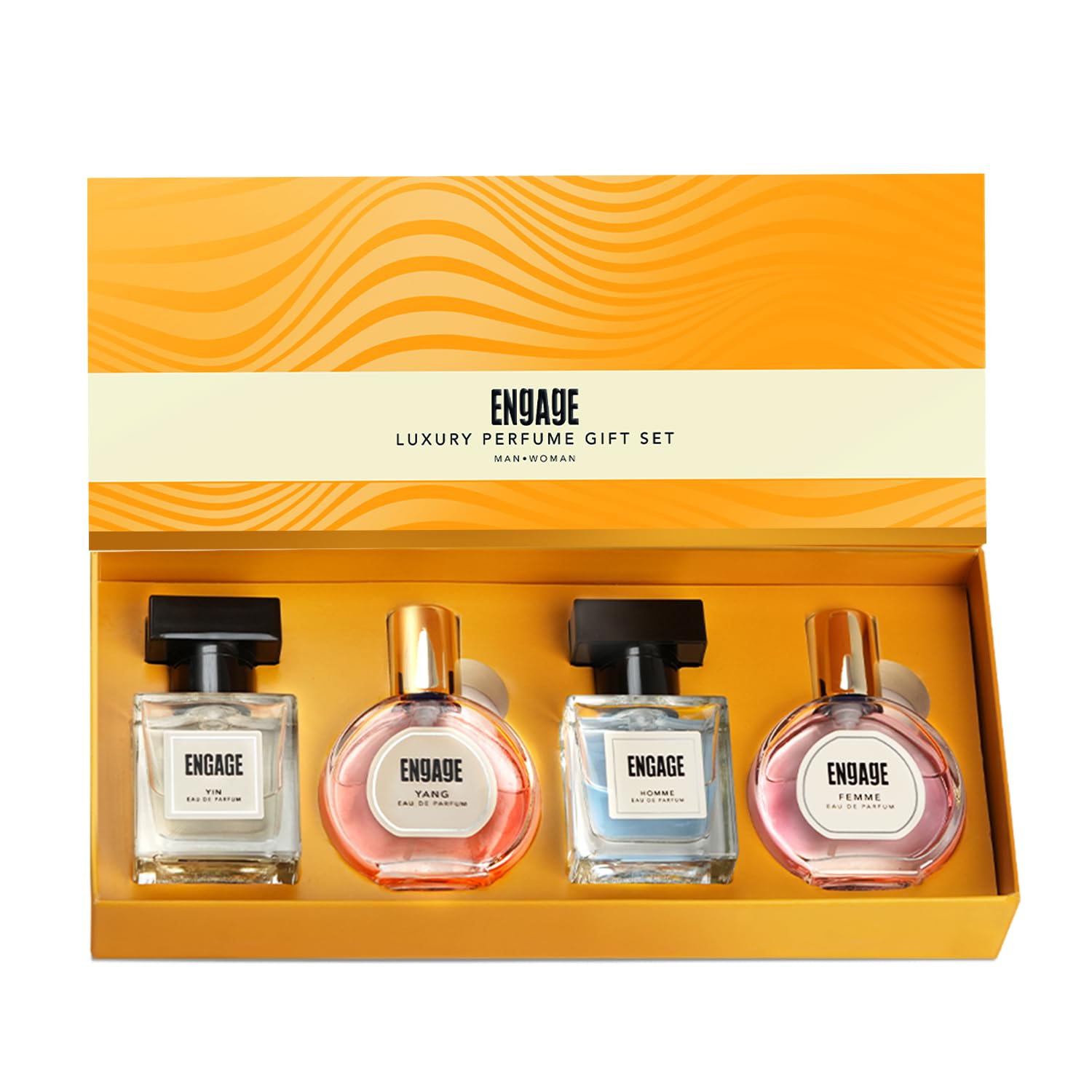Engage Gift Set – Luxury Perfume For Women & Men 100ml, Long Lasting Smell Men & Women Perfume, Rakhi Hamper by ITC, Eau De Parfum, Travel Sized Combo, 25ml x 4, Rakshabandhan gift, Rakhi Gift