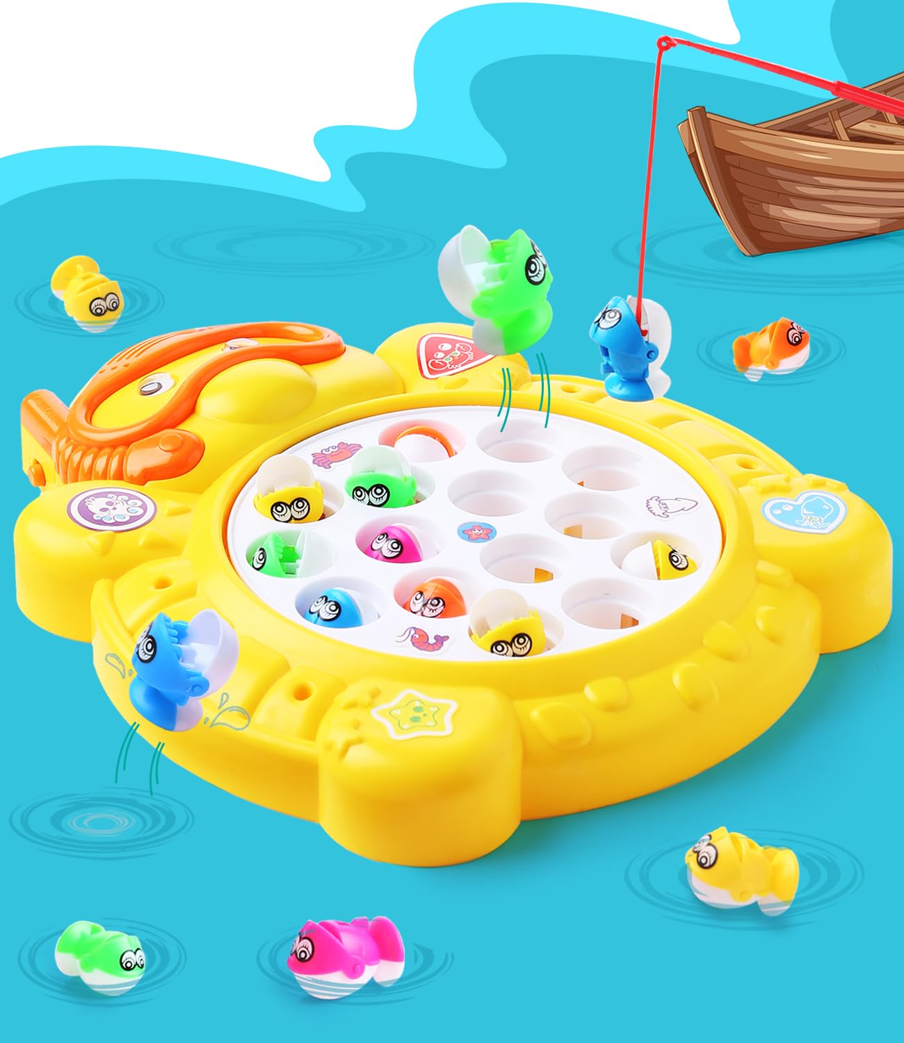 FIRSTCRY INTELLISKILLS Premium Electronic Fishing Game for Kid| Rotating Fish-Catching Toy with 15 Fish & 4 Sticks| Fun Board Game for Kid| Develop Hand-Eye Coordination & Motor Skills| Birthday Gift