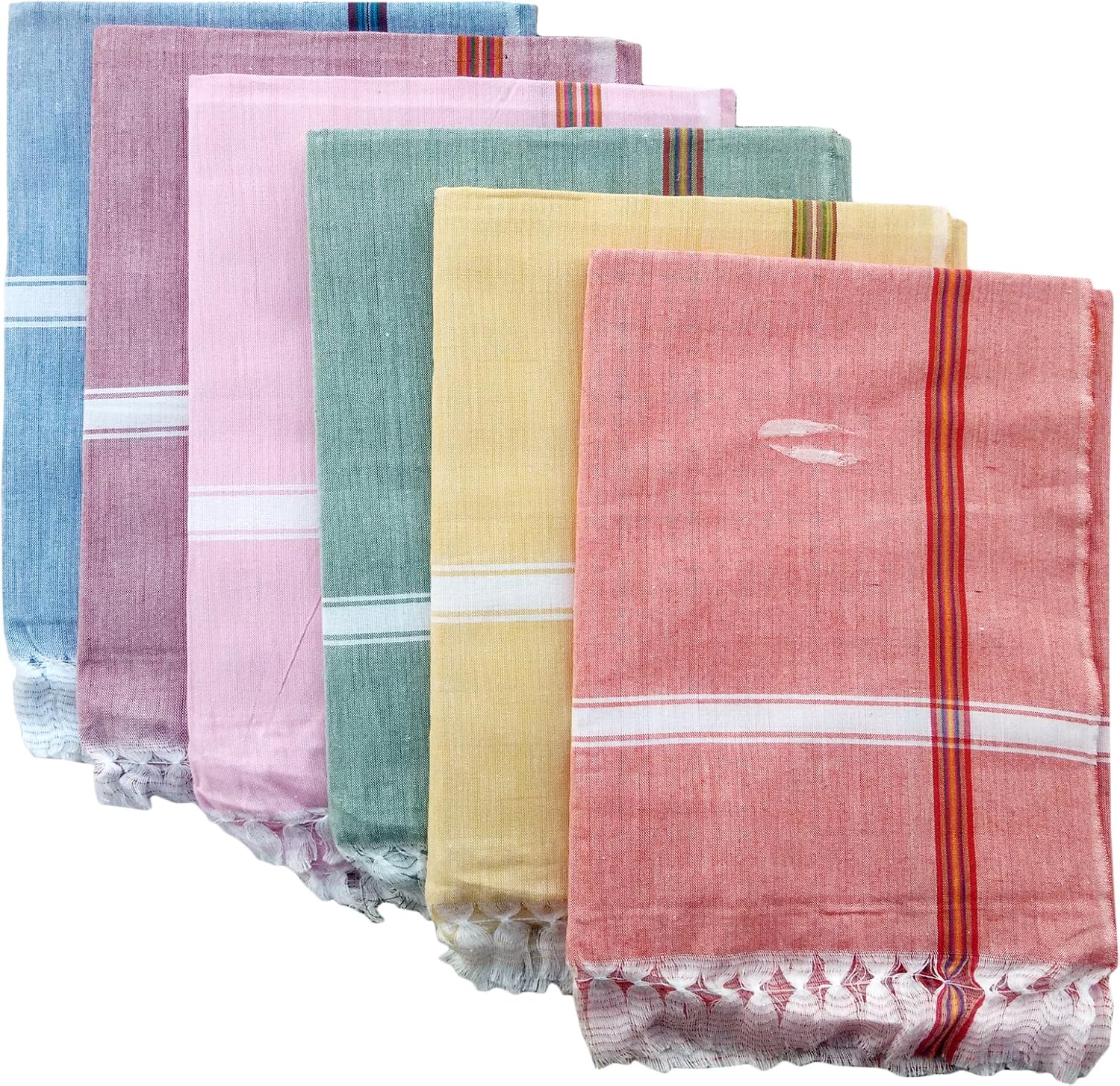 Fancyadda Men’s and Women’s Handloom Cotton Bath Towels (Multicolour, Extra Large) – Pack of 6