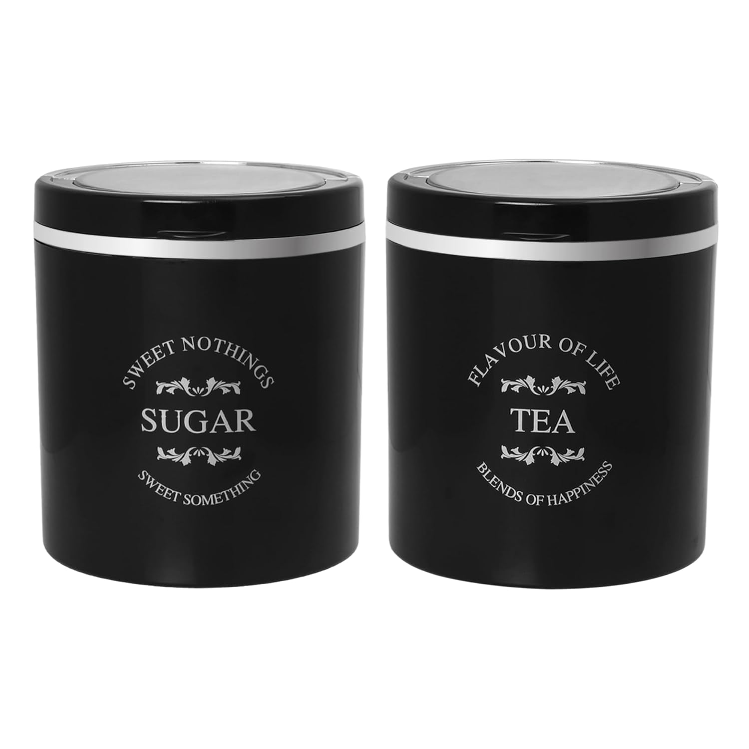 Jaypee plus Classique 2 container for tea sugar coffee I Airtight 750 ml Tea containers for kitchen I silicon rubber locking I kitchen container I Stackable I glossy finish I transparent Lid, Black