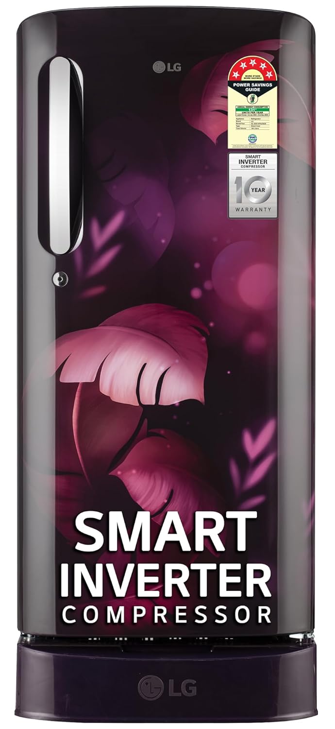 LG 185 L, 5 Star, Smart Inverter, Direct Cool Single Door Refrigerator (GL-D201APIU.BPIZEBN, Purple ILAN, Moist N Fresh, Auto Smart Connect & Base Stand Drawer)