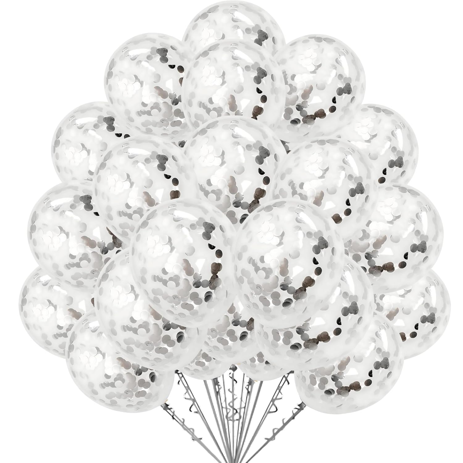 Mystic Toy Store 20 Pcs Confetti Balloons for Birthday Decoration Kit Silver Boys Girls Kids Men Women Pack Items Itm Set Pre Filled Transparent Confetti Balloons