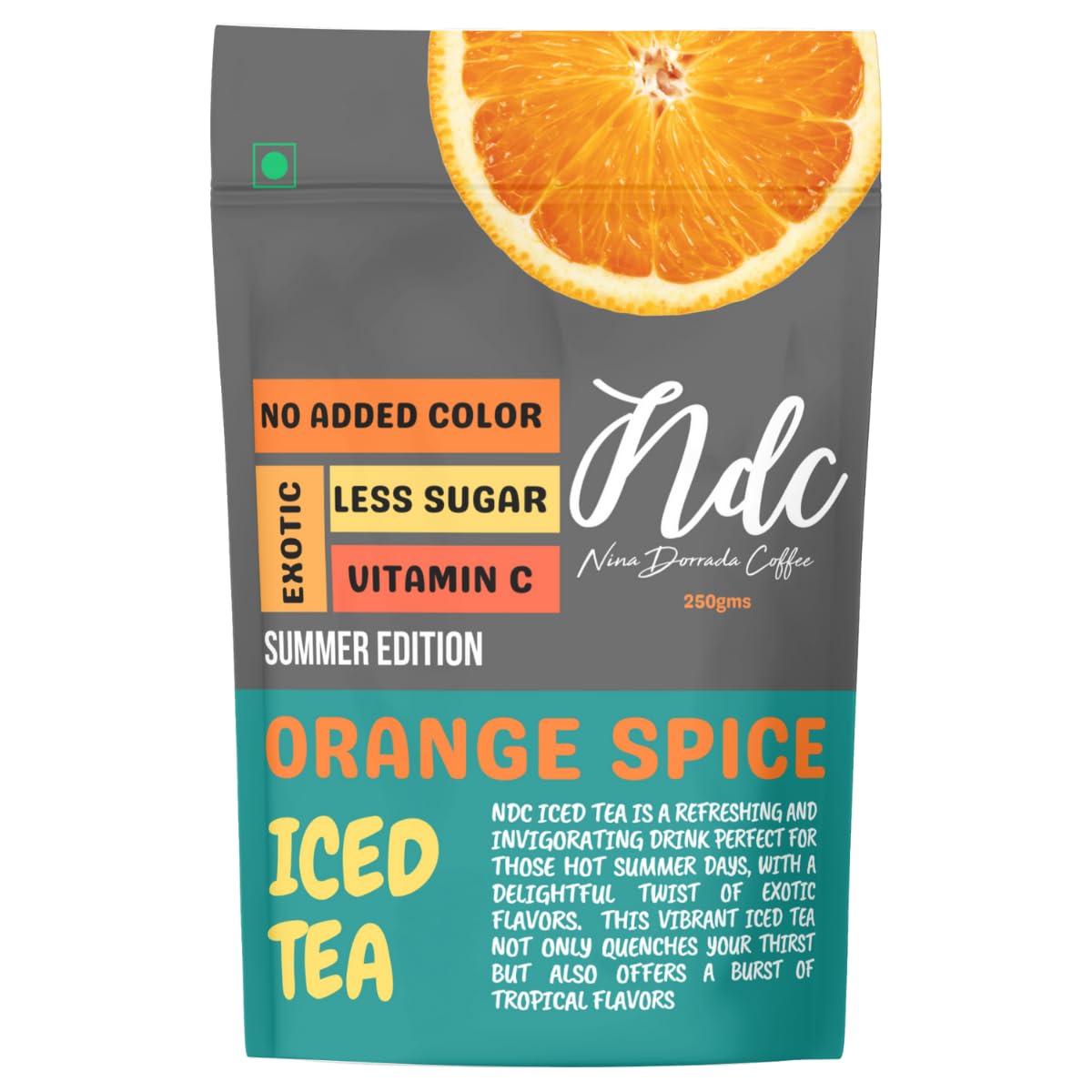 NDC Orange Spice Iced Tea Instant Premix – 250gms – Frizzy Drinks for Summer – Hydration Drink with No Artificial Color – Refreshing Fresh Beverage with Vitamin C – Exotic Flavour for All Occasions