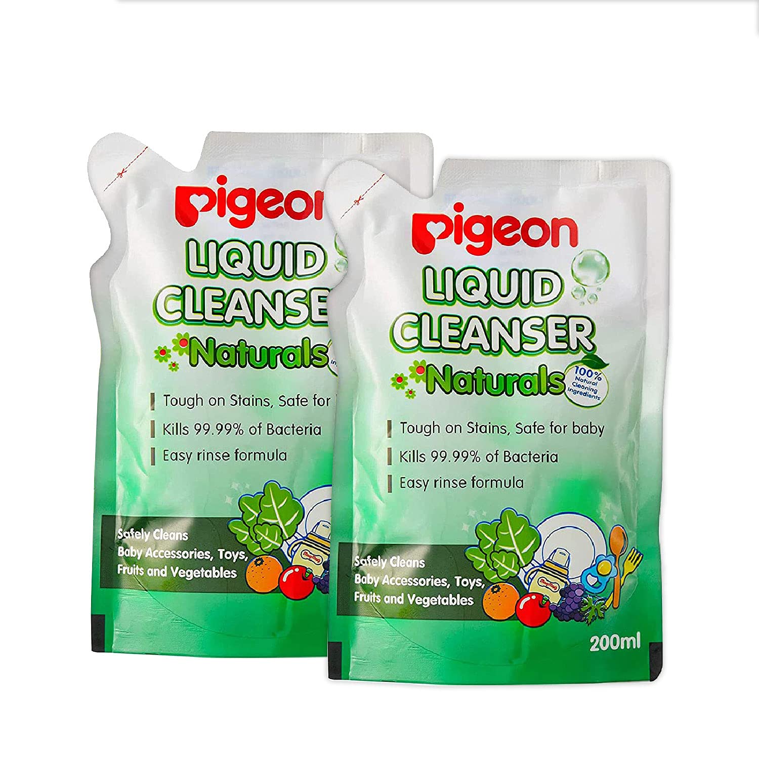 Pigeon Liquid Cleanser for Baby Toys & Vegetables – Gentle, Natural Formula for Safe Cleaning – Food-Grade, Fragrance-Free, 200 ml – Pack of 2 (Refill Pack)
