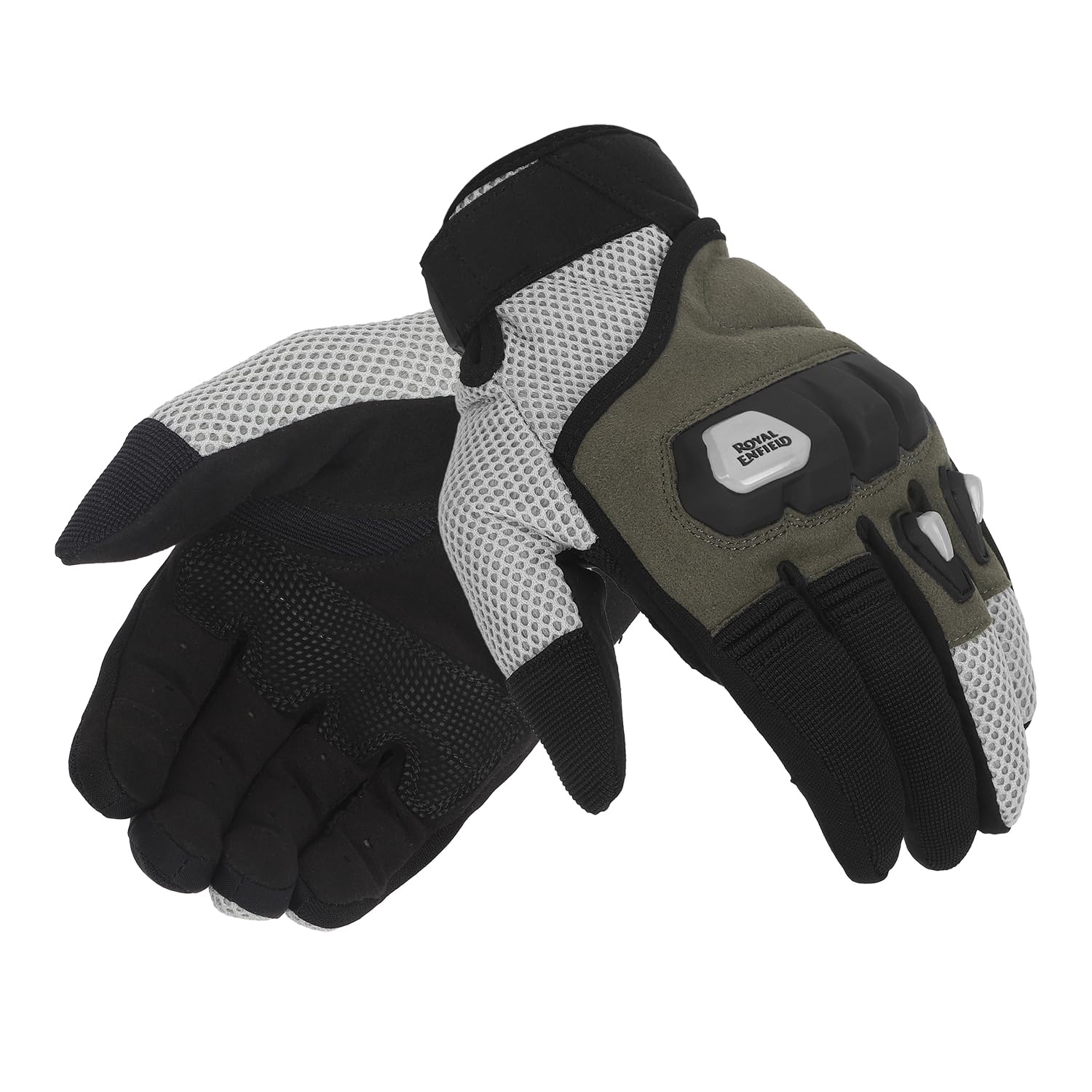 Royal Enfield Rambler V3 Cycling Riding Gloves|TPR Knuckle Protectors for Protection Against Impacts and Abrasion|100% Polyester Air Mesh|Poly Stretch Fabric for Comfortable Fit Olive L 22Cm