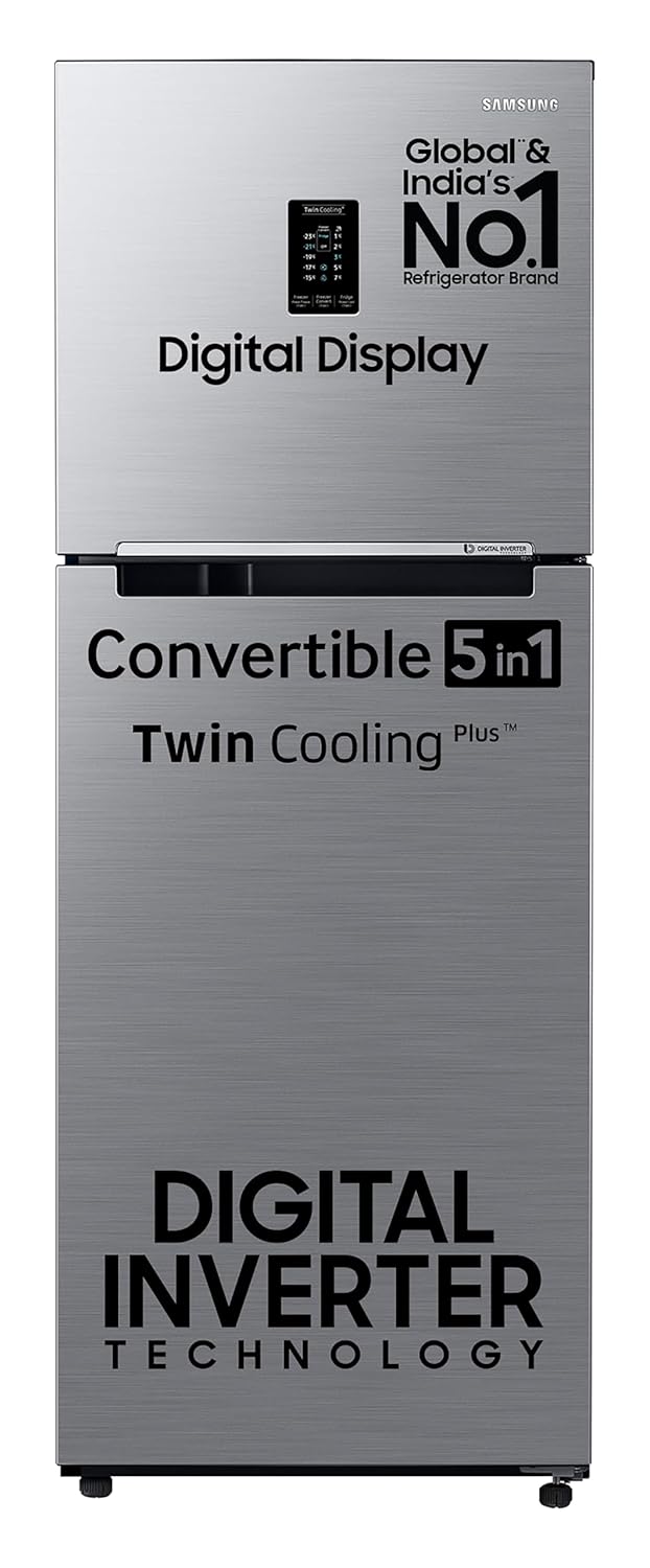 Samsung 301 L, 3 Star, Convertible 5-in-1 Digital Inverter with Display Frost Free Double Door Refrigerator (RT34C4523S9/HL, Silver, Refined Inox)