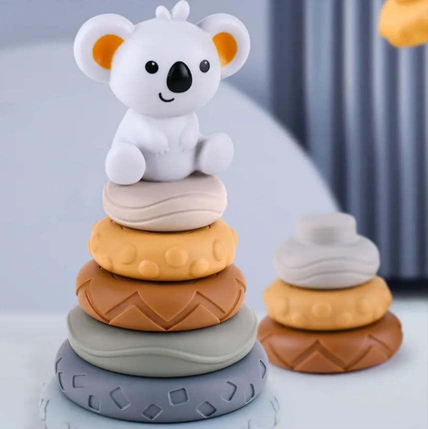 Sproutlets 6-12 Months Toddlers Puzzle Building Blocks Cognitive Relief Soft Building Blocks Sensory Toys, Early Learning Color & Pattern Montessori Toys (Koala), 7 Pcs