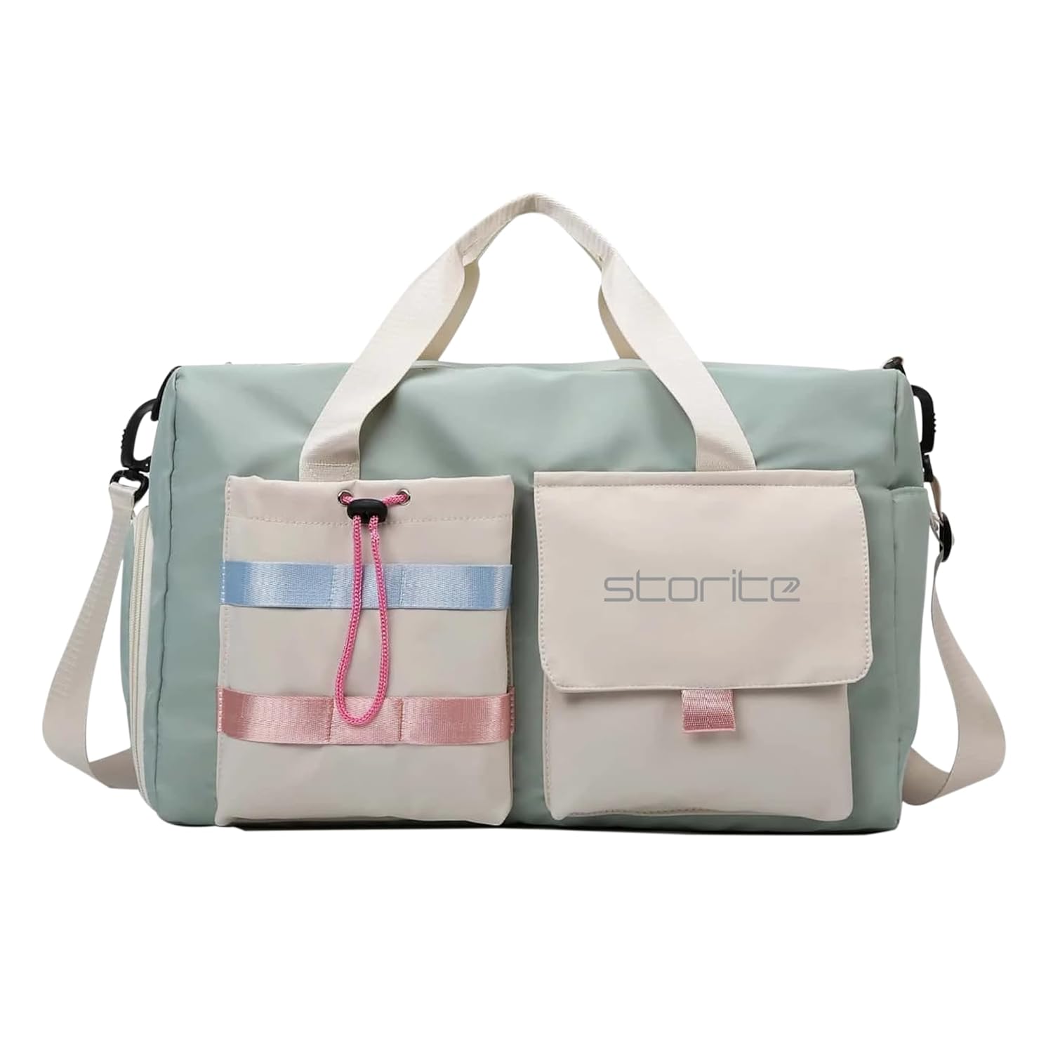 Storite Nylon 44 cms Imported Travel Duffle Bag Multi- Pocket Sports Shoulder Bag for Women with Wet Pocket & Shoe Compartment Weekender Overnight Travel Luggage Bag (Pista Green -44cmX31cmX17cm)