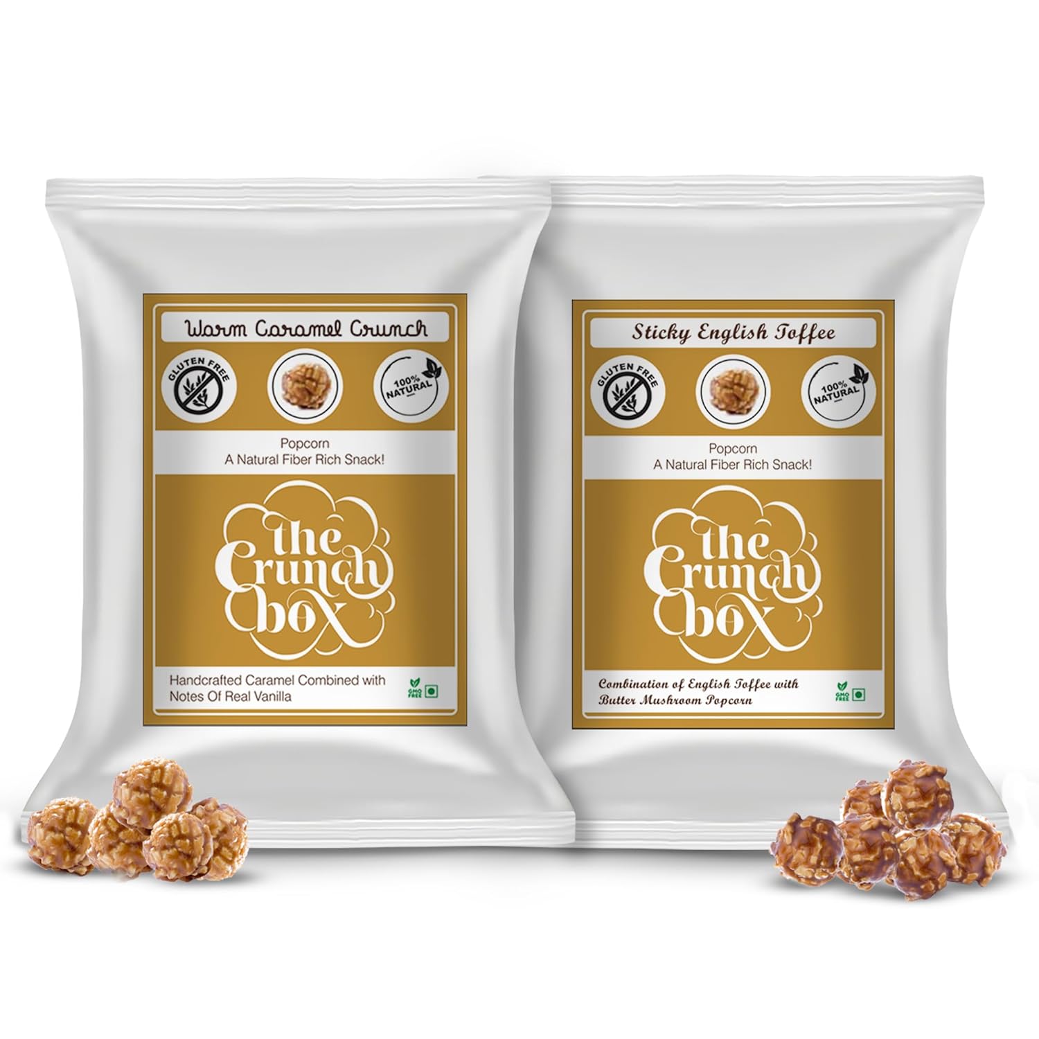 The Crunch Box presents Combo Pack of 2 | Warm Caramel Crunch Gourmet Popcorn (250gm) | Sticky English Toffee (250gms) | Gourmet Popcorn for all Occassions | Ideal for all Occassions and all Age Groups