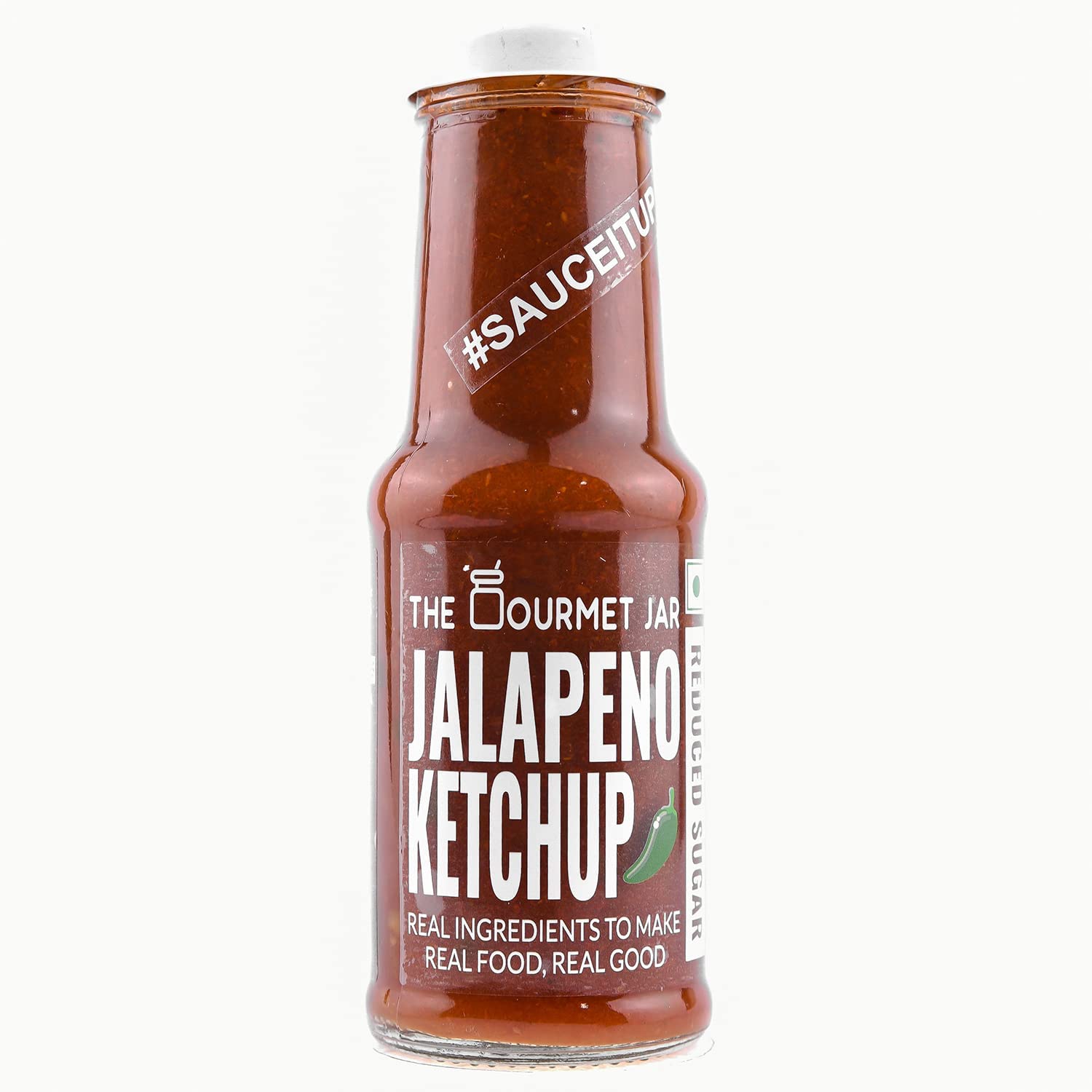 The Gourmet Jar Jalapeno Ketchup 225g| 100% Natural, No Preservatives, No Artificial Colors, No Artificial Flavouring agent| No Refined Sugar| Low Calorie| No-trans-fat| Healthy ketchup| Made with Fresh Tomatoes and Jalapenos| Homemade taste| Hot, Sweet & Spicy| Pack of 1