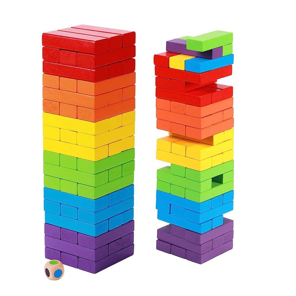 Toy Imagine Colourful Wooden Blocks for Boys 7-14 Years – Indoor Balancing & Building Game, Montessori Wooden Toys, Kids Activity Tower Block for Cognitive Development & Fun