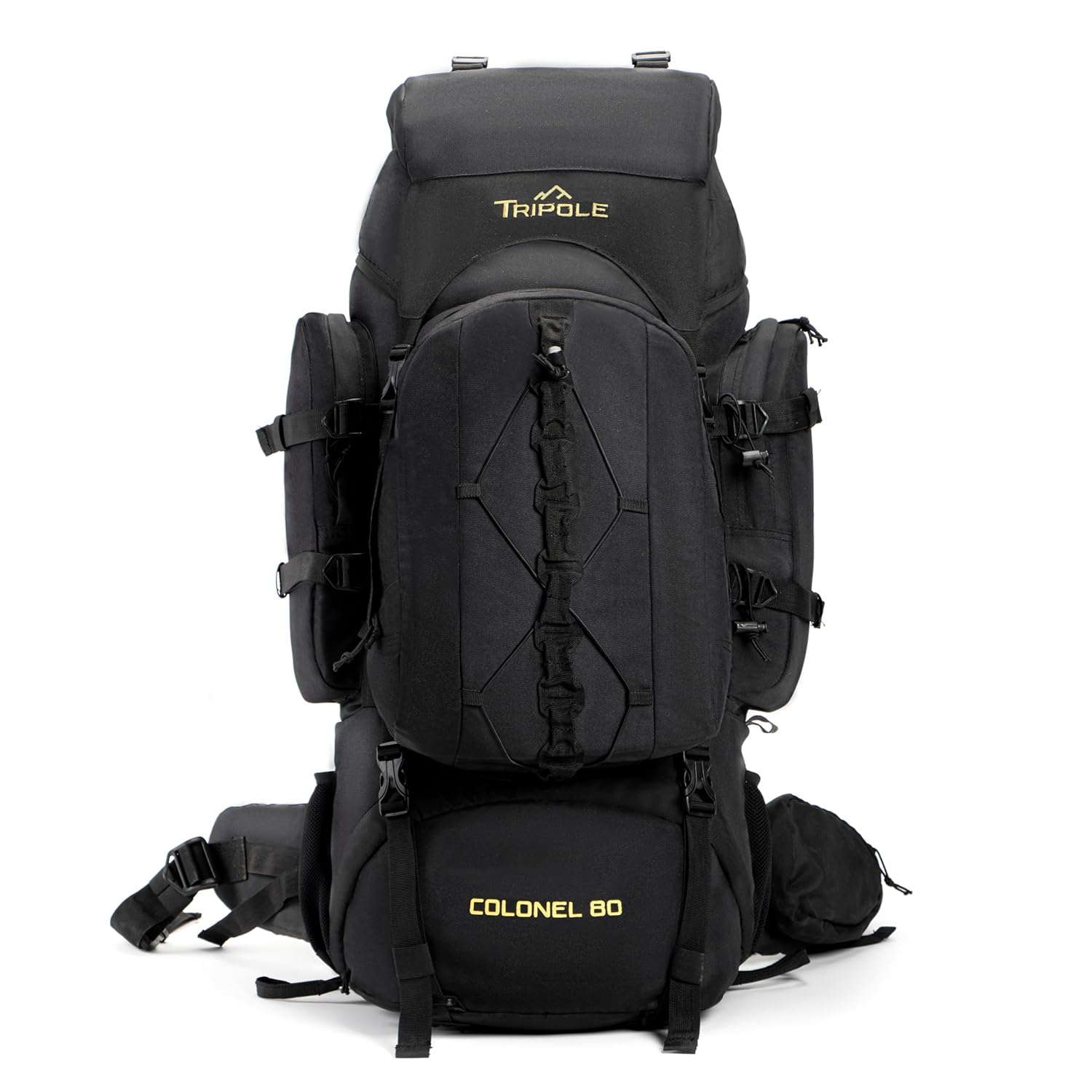 Tripole Colonel Metal Frame 80L Rucksack with Detachable Bag & Rain Cover for Trekking & Travelling | Men & Women | 3 Year Warranty (Black, 80)