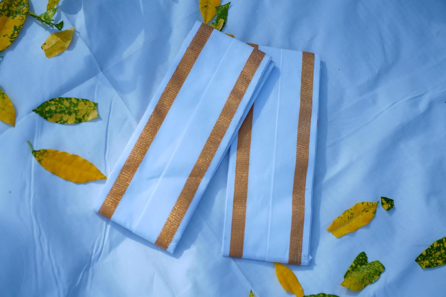 Vajid Trends | White Angavastram with Zari Border | Handloom Weaved Angavasthram | Pack of 2