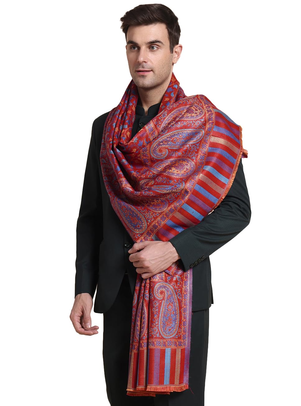 Weavers Villa Men’s Acro Wool Blended Shawl – Handloom Woven Paisley Pattern – Stoles for Men – Gents Shawls – Soft & Warm Wrap – Ideal for Winter – Size 100cm x 200cm