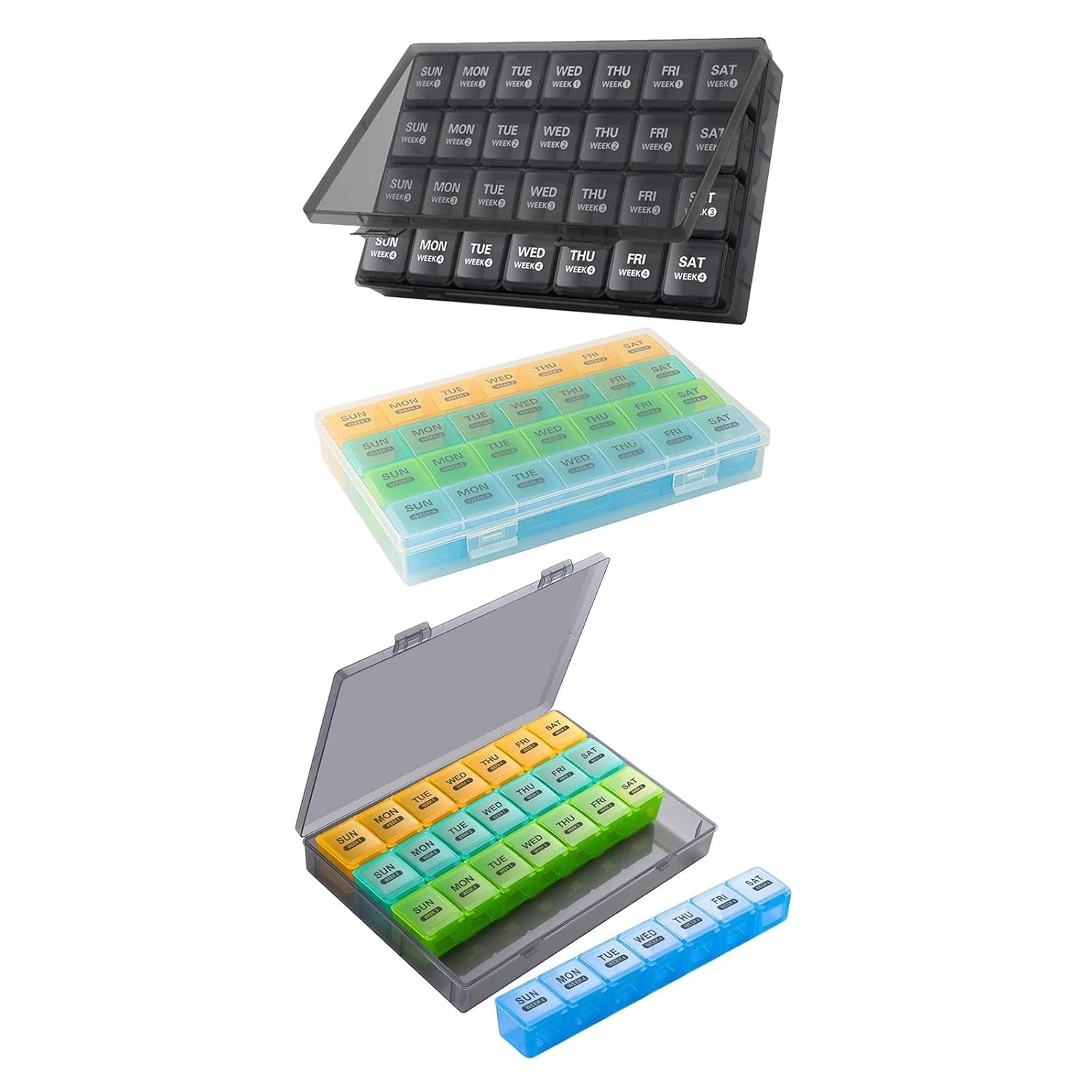 LOOM TREE® Monthly Pill Organizer Travel Case Travel Pills Organizer for Office Bedroom Black | Amazon Pharmacy | Home Medical Supplies & Equipment | Living & Safety Aids | Hearing Aids & Accessories