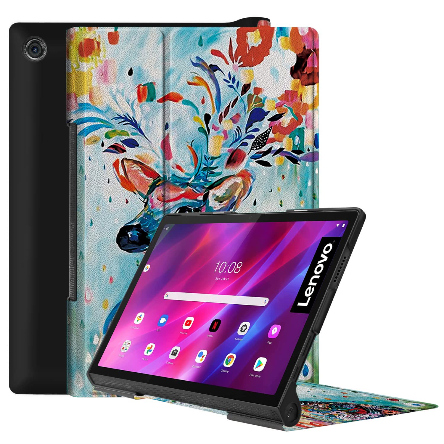 Swook PU Leather Flip case Cover with Auto Wake & Sleep for Lenovo Yoga Tab 11 (YT-J706F) 11 inch Tablet (Painting Deer)