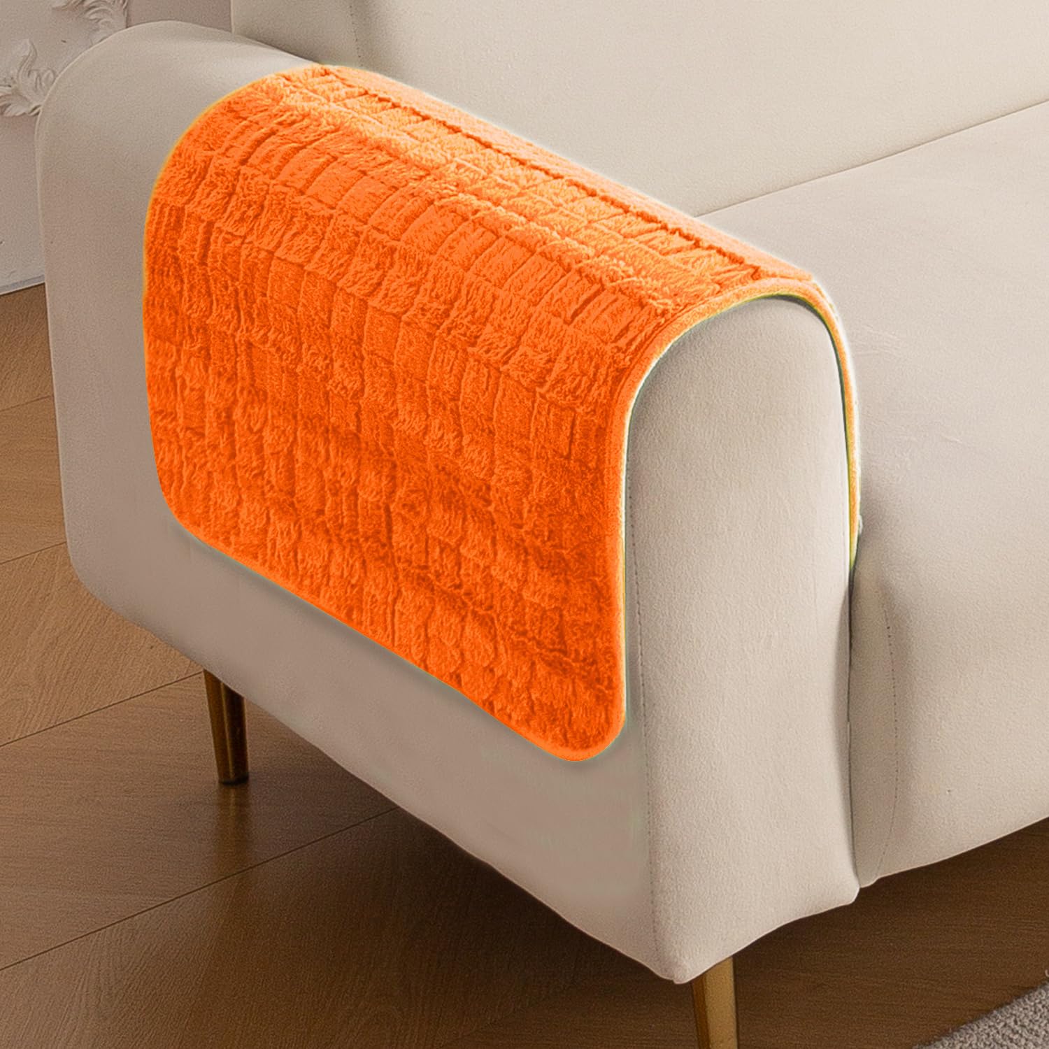HOKIPO ‘Plush Haven’ Premium Anti Slip Sofa Arm Cover 2 Pcs, Orange (NEW-5151-L-OR*2)