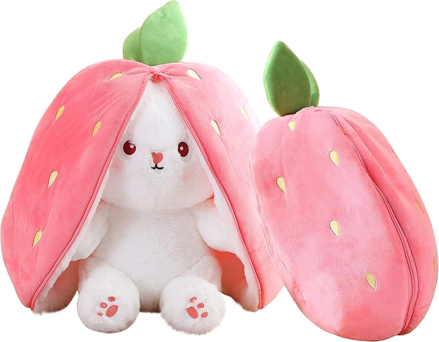 kidsferry Rabbit with Chain Reversible Bunny Rabbit Soft Stuffed Toys for Girls Boys Baby Kids | Doll, Teddy Bear plushies, Animal Toy | Strawberry/Carrot Shaped Pink Colour | Valentine’s Gift