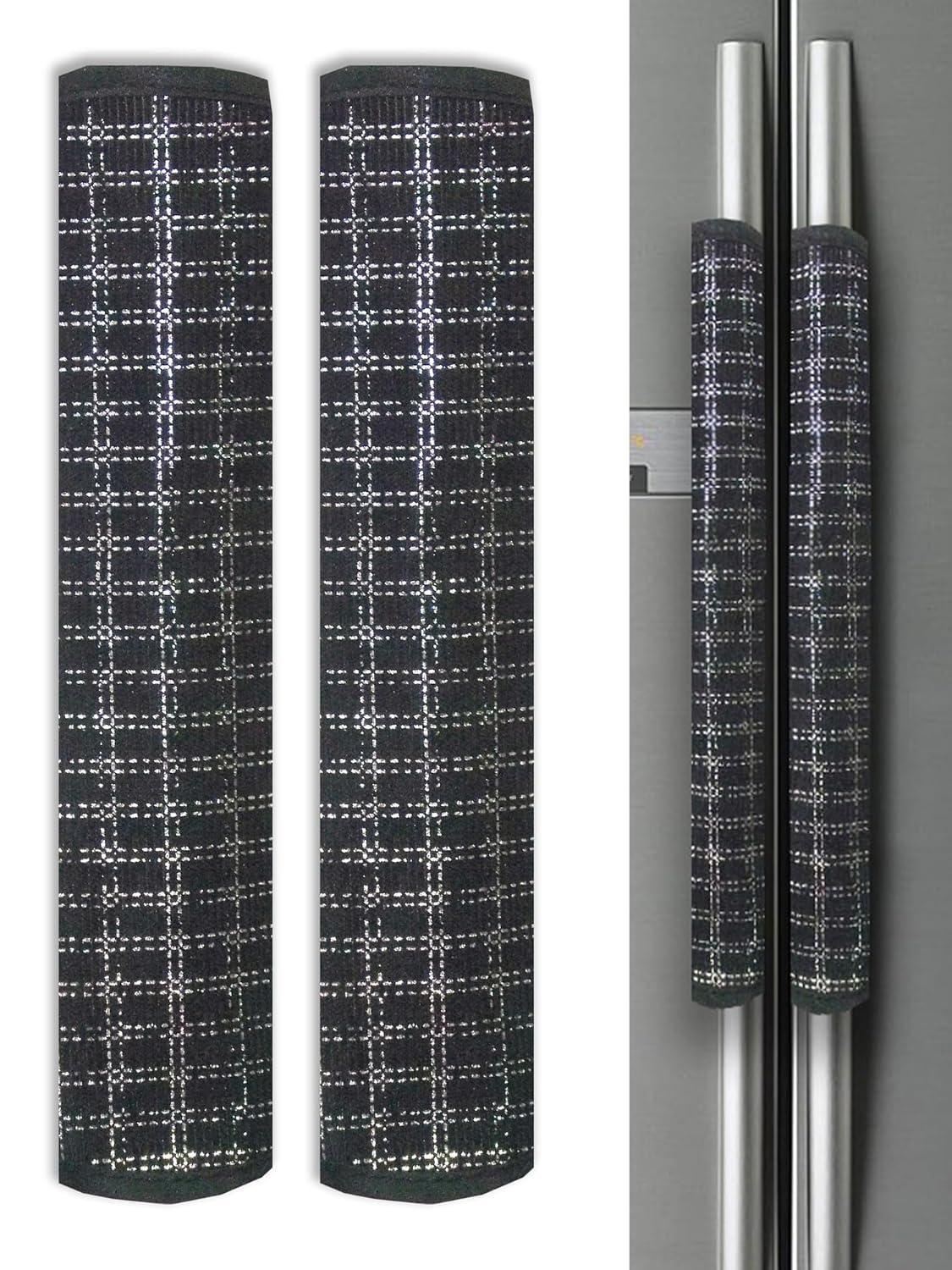 Aj Creations Unique Multipurpose 11″x6″ Cotton 3 Layer Handle Cover for Fridge, Microwave, Oven, Door –Soft & Washable Handle Protector for Single/Double Door Suitable for All Brands–Black-Pack of 2