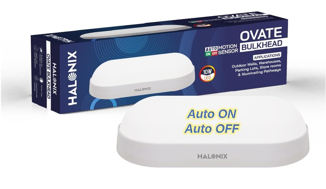 Halonix 10W Motion Sensor Bulkhead | Auto On-Off Outdoor Light | IP65 Waterproof Porch Light for Garden Bathroom (Cool White, Pack of 1)