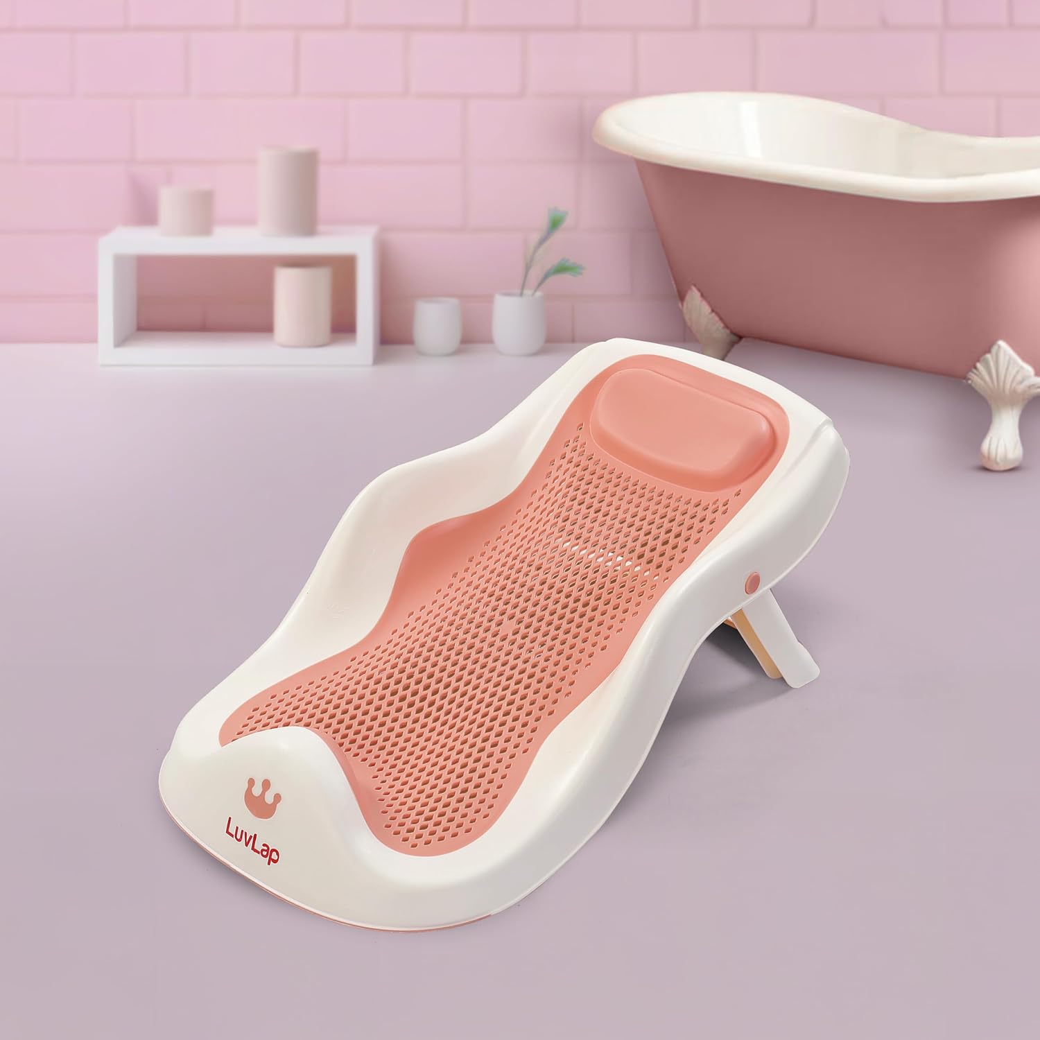 LuvLap Baby Bath Seat 0-6 Months, Durable, Non-Slip, Safe & Comfortable Baby Bather (Pink)