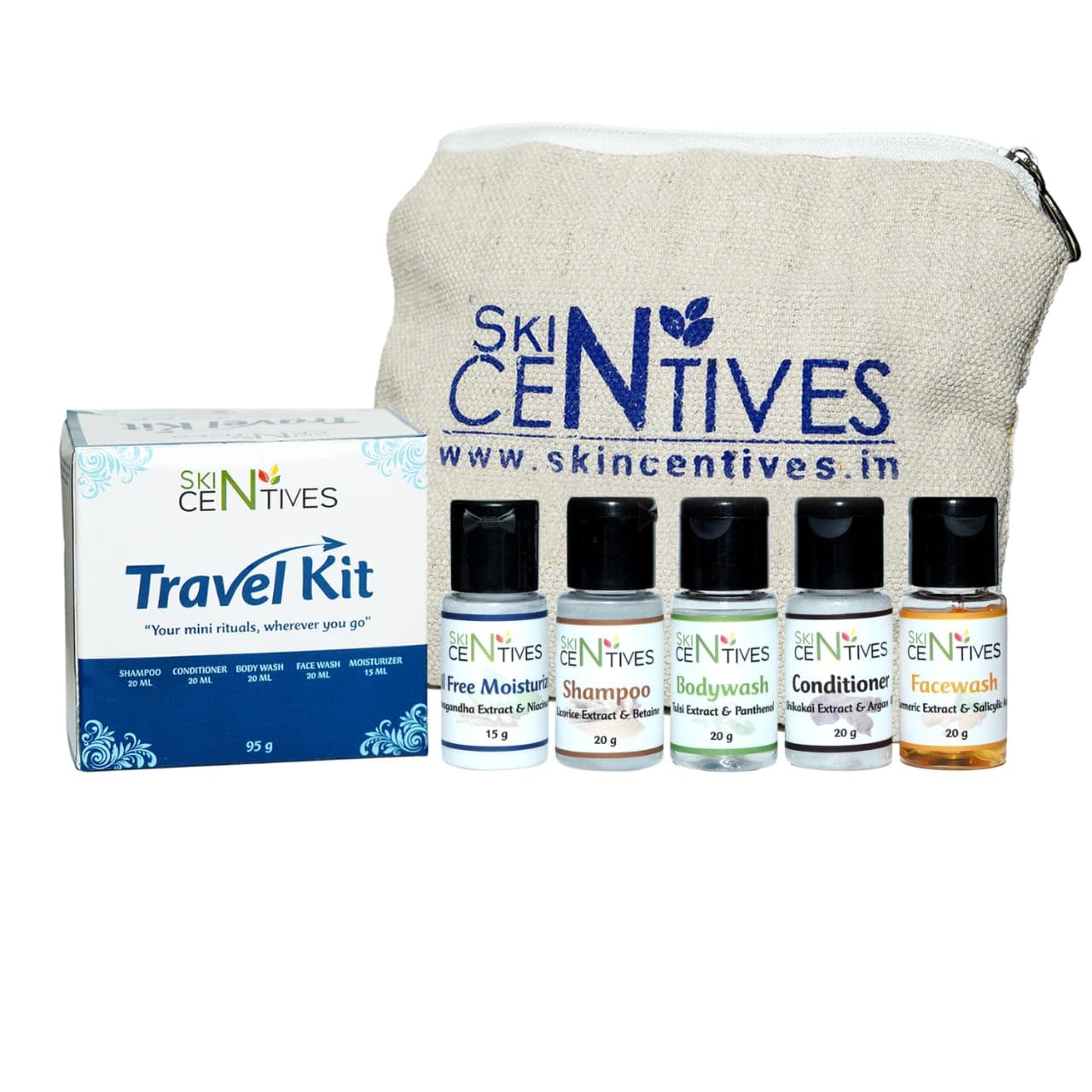 Skin Care Travel Kit |Toiletry Gift Set for Women & Men | Shampoo, Conditioner, Body Wash, Face Wash & Oil-Free Moisturizer | | Sulfate-Free 5-in-1 Birthday Hamper, Bridesmaid Gift & Travel Essentials