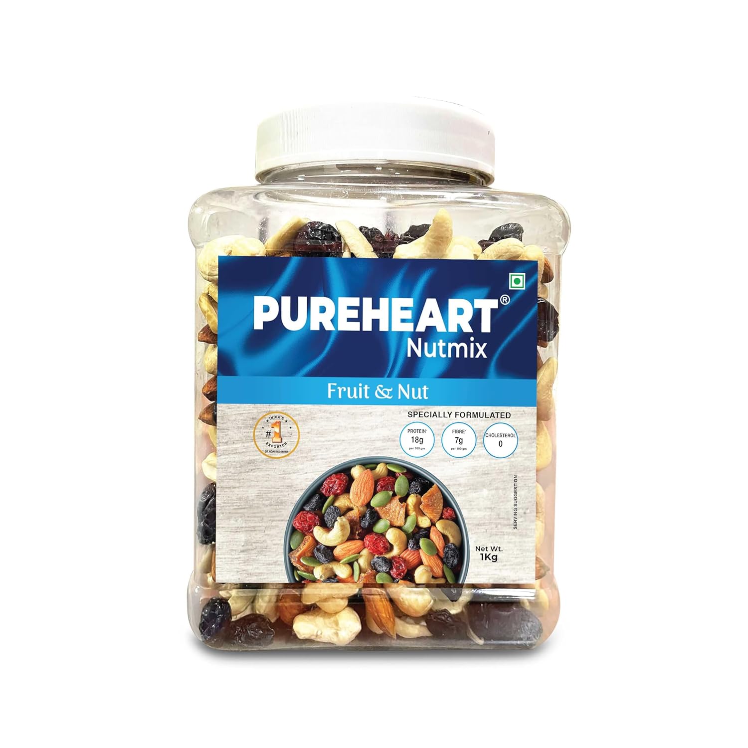 Pureheart Nutmix Fruit & Nuts (1 kg) Natural Premium Mix Nuts (Cashews, Almonds, Raisins, Cranberries) Delicious & Crunchy Dry Fruits Panchmeva – Reseable Jar
