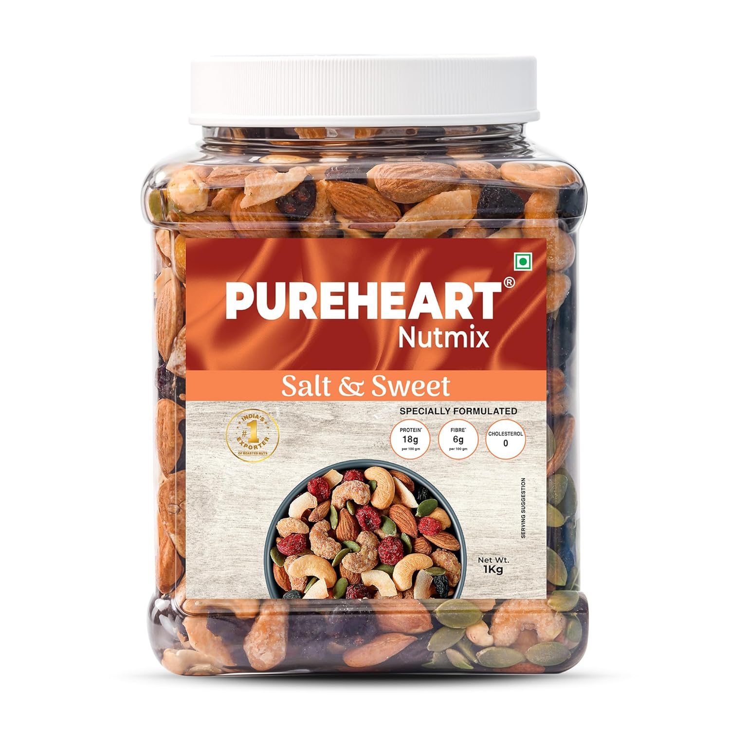 Pureheart Nutmix Salt & Sweet Dry Fruits (1 kg) Premium Salted Mix Nuts (Cashews, Almonds, Raisins, Cranberries) Delicious & Crunchy Mixed Dry Fruits