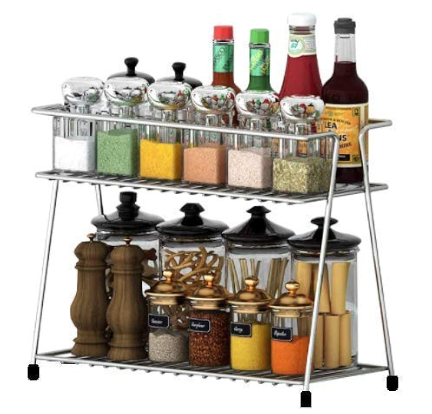 12FOR COLLECTION Stainless Steel Spice 2-Tier Countertop Trolley Container Kitchen Organizer For Boxes Utensils Dishes Plates For Home (Multipurpose Storage Shelf Shelves Holder Stand,Tiered Shelf