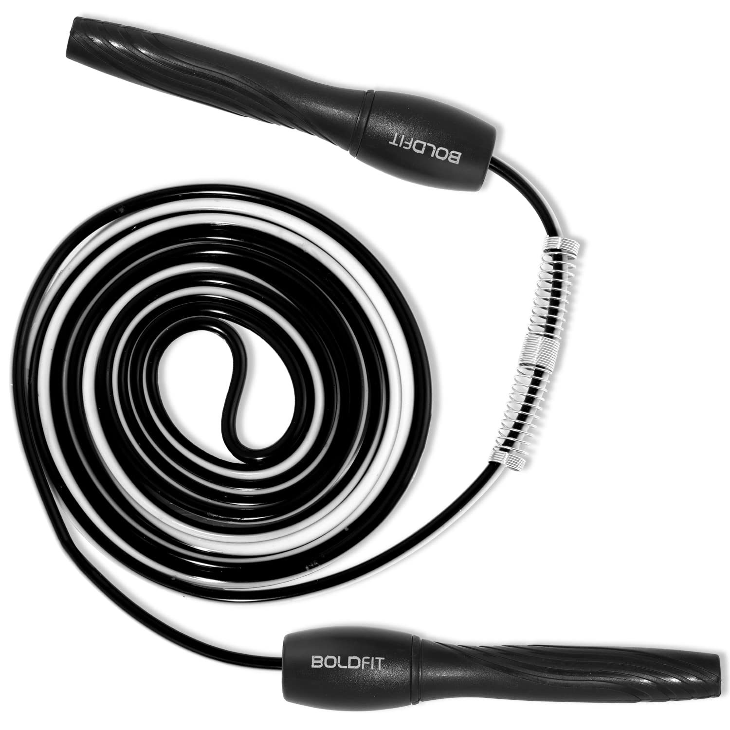 Boldfit Skipping Rope for Men and Women Jumping Rope With Adjustable Height Speed Skipping Rope for Exercise, Gym, Sports Fitness Adjustable Jump Rope, Polyvinyl Chlorine (PVC), Black-White