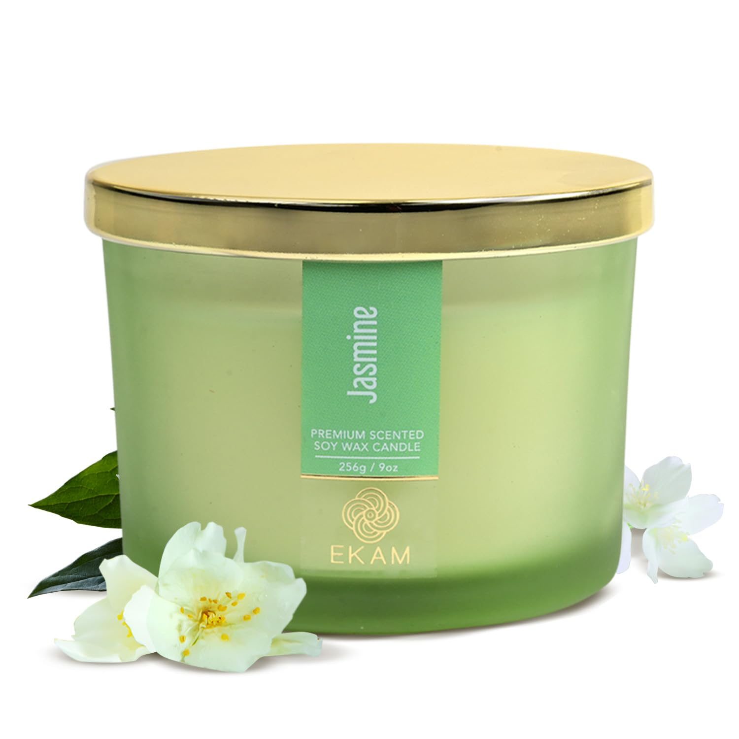 EKAM | 3 Wick Soy Wax Scented Candle| 35 Hours Burn Time| Long Lasting Premium Candles| Ideal for Home Decor, Gifting & Aromatherapy| Jasmine Fragrance