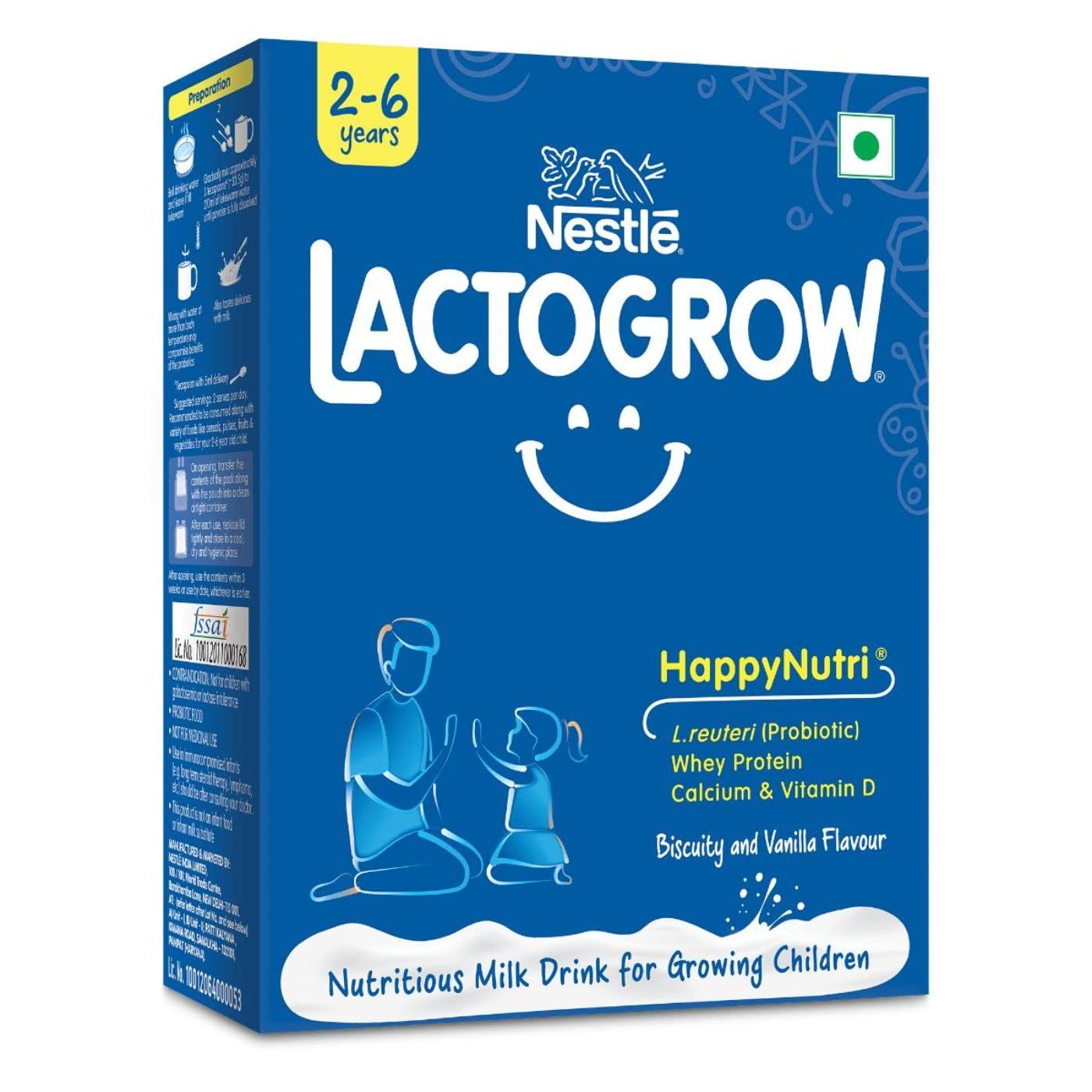 Nestle LACTOGROW Nutritious Milk Drink Powder | Biscuity Vanilla Flavour (2 – 6 Years), 400g, Bag-In-Box Pack